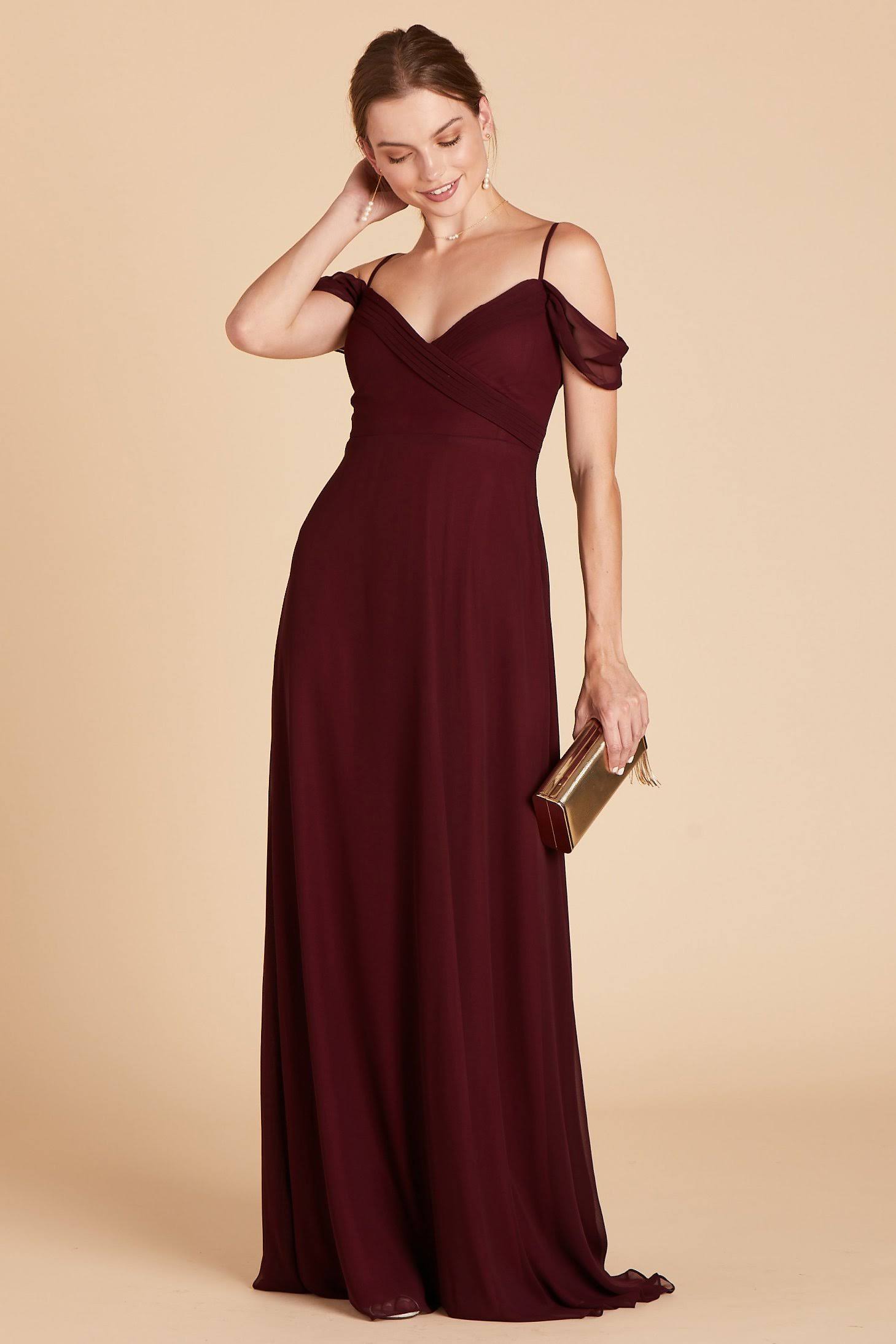 Birdy Grey Spence Convertible Chiffon Bridesmaid Dress in Cabernet S / Cabernet / No Slit