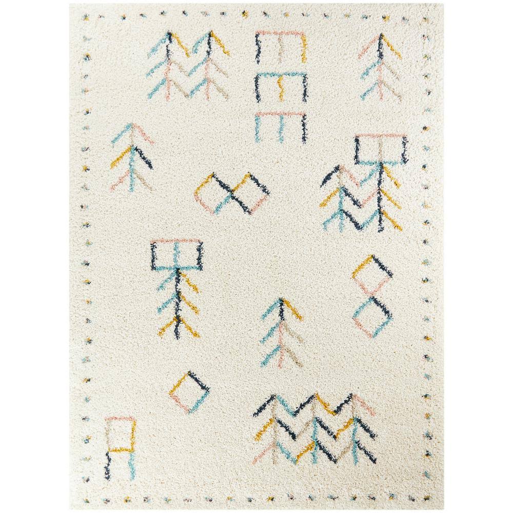 BALTA Sarita Tribal Shag White 5 ft. x 7 ft. Area Rug