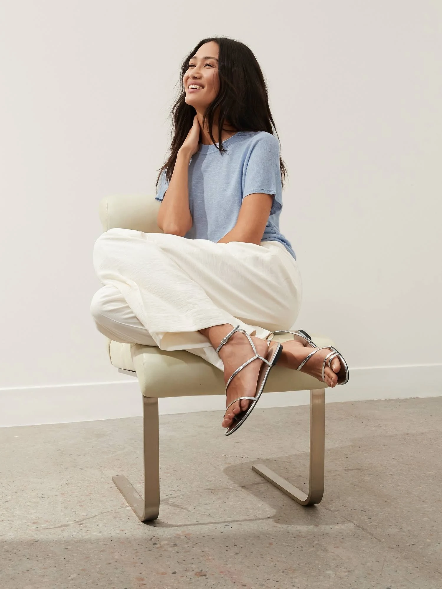 Banana Republic Women's Linen-Blend Short-Sleeve Sweater Crisp Blue Size Xs