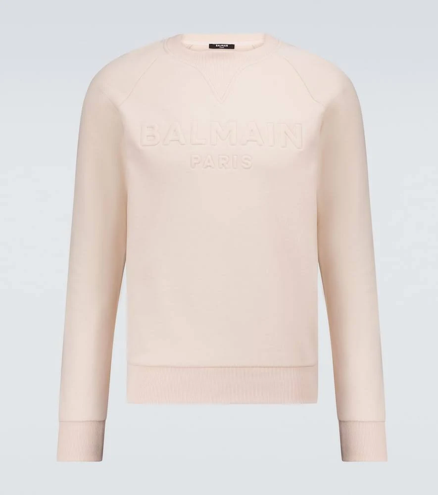 Balmain Men, Logo Embossed Cotton Sweatshirt, Beige, S, Clothing