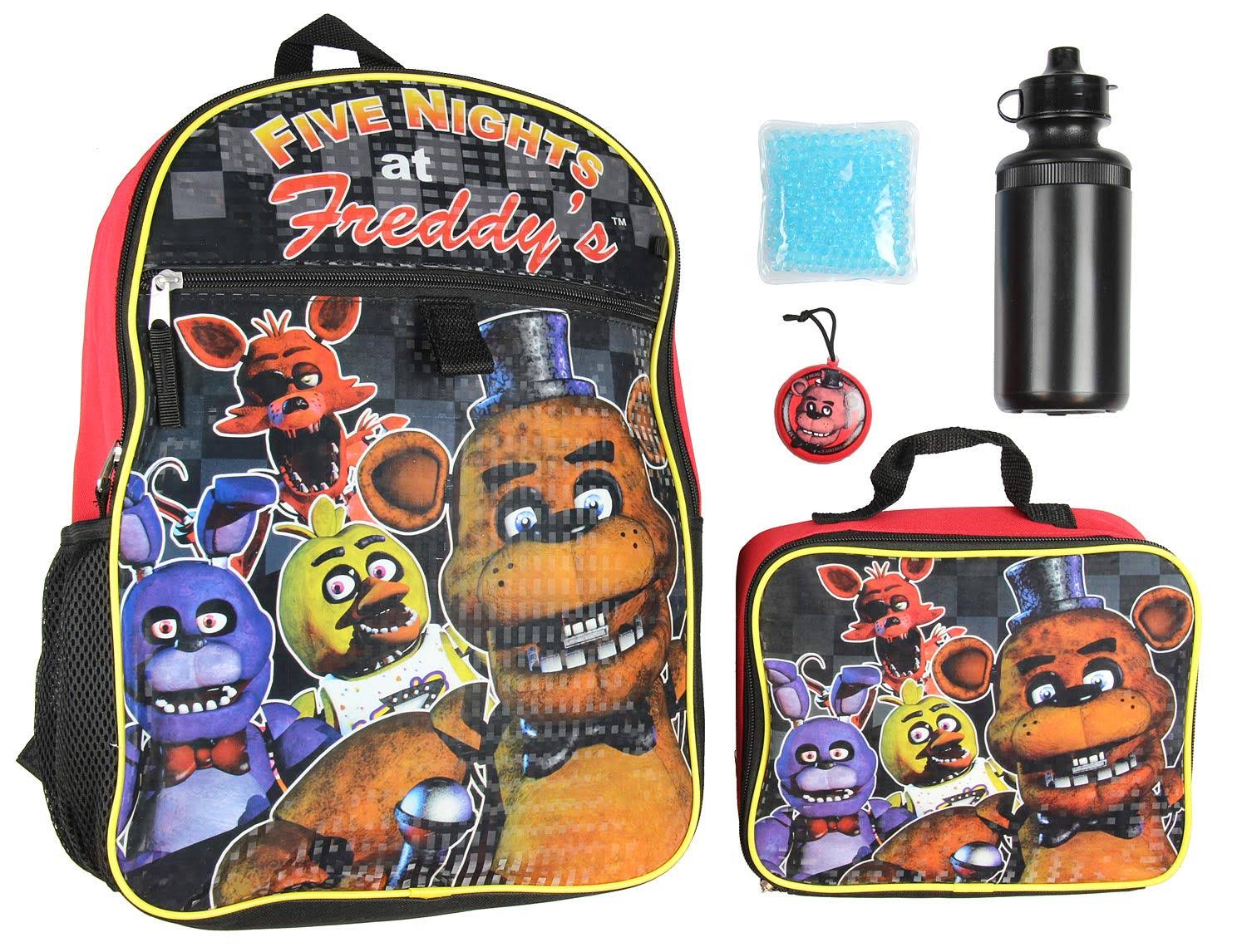 Five Nights at Freddy&s 16x22 Backpack Lunch Box Water Bottle Lunch Kit -5 Piece