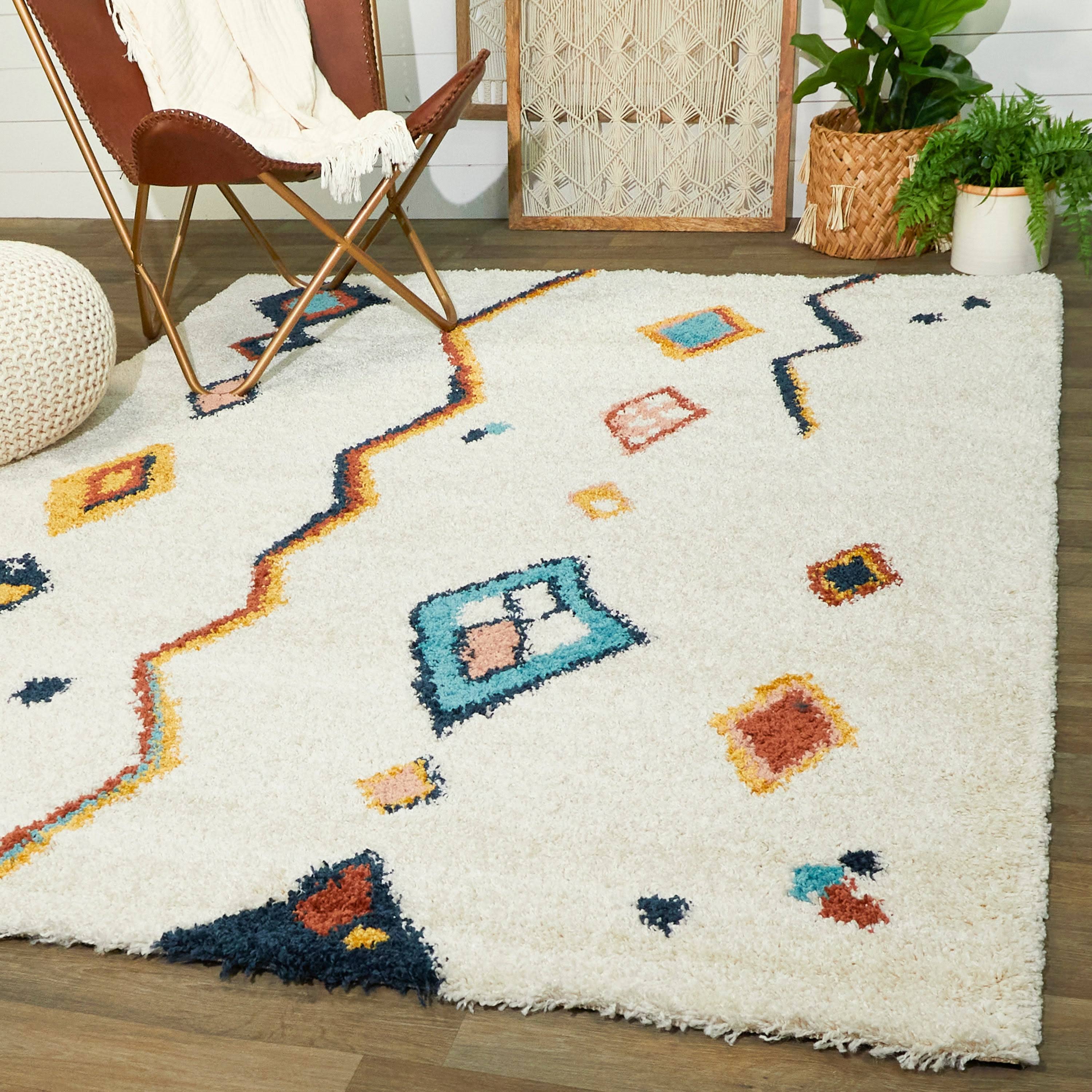 Backstedt Moroccan Bohemian Shag Boho Area Rug - 2&7x22 x 7& Runner - White