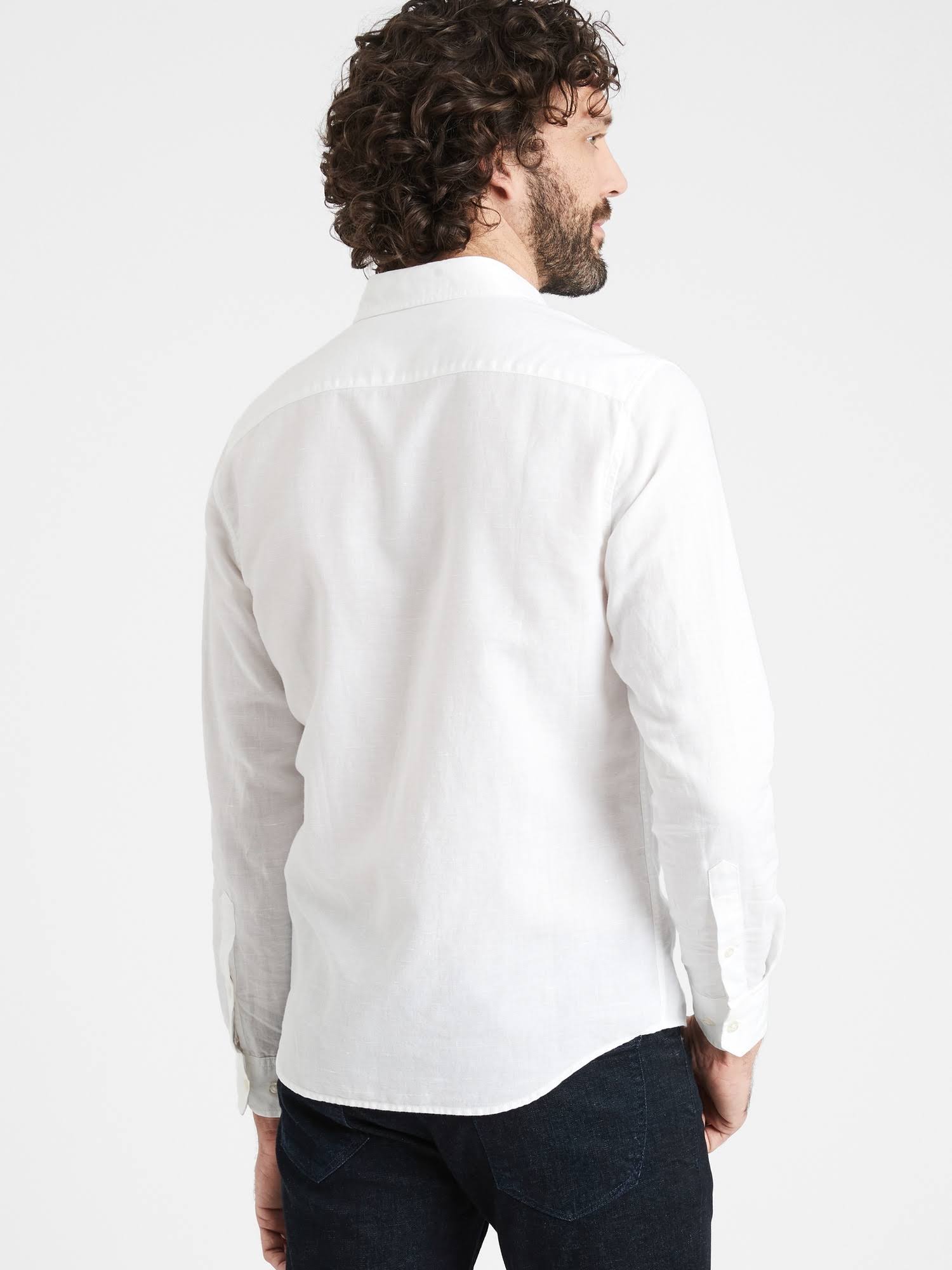 Banana Republic Men's Untucked Slim-Fit Linen-Cotton Shirt White Size S