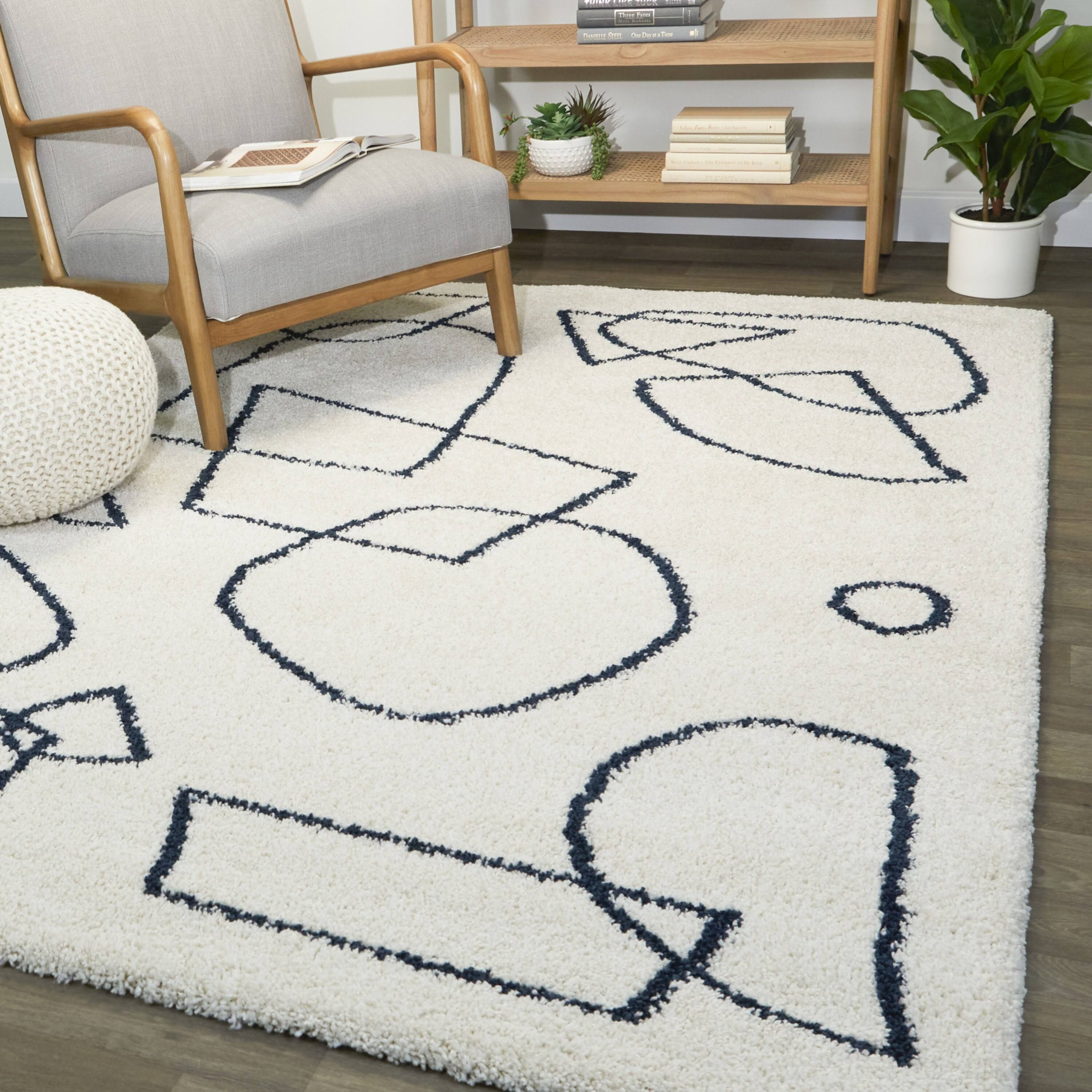 Pavel Geometric Shag Area Rug - 5&3x22 x 7& - Navy