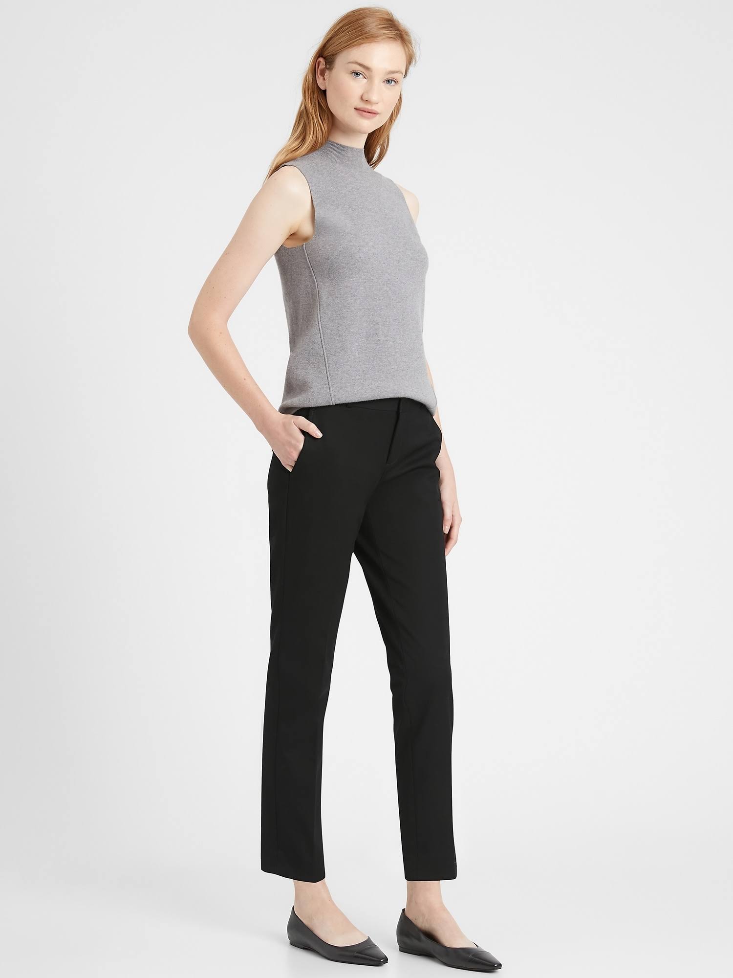 Banana Republic Women's Ryan Slim Straight-Fit Washable Bi-Stretch Pant Black Size 12 Regular