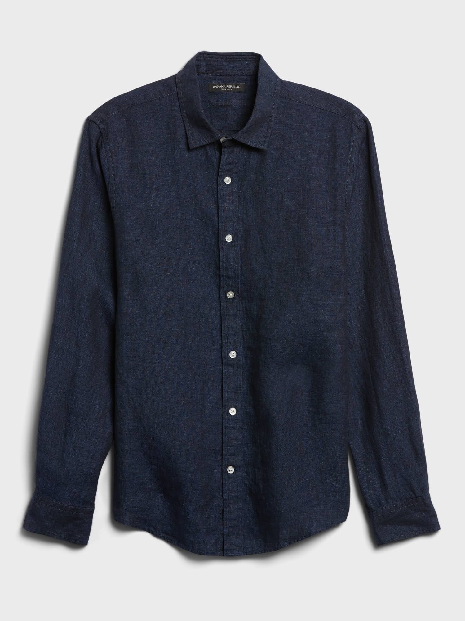 Banana Republic Men's Untucked Slim-Fit Linen-Cotton Shirt Navy Linen Size Xxs