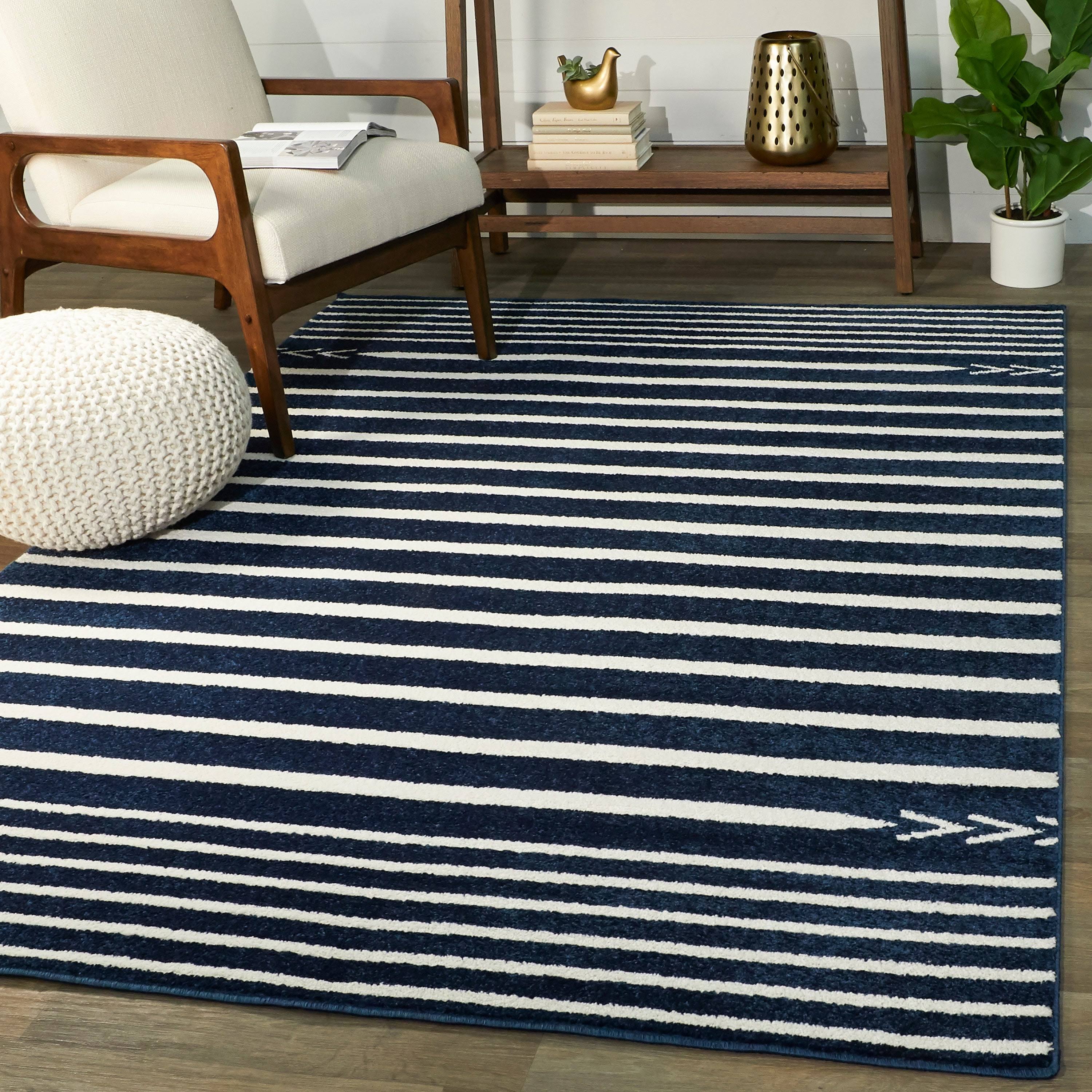 BALTA Cameron Striped Blue 5 ft. x 7 ft. Area Rug