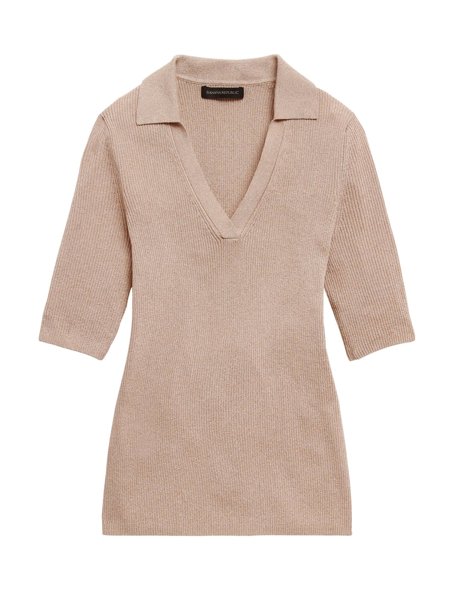 Banana Republic Women's Metallic Sweater Polo Shirt Champagne Gold Size XS