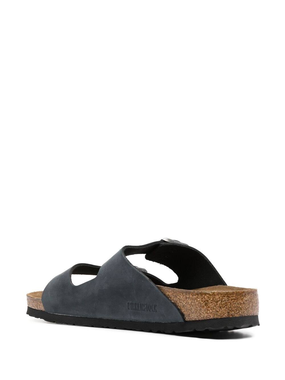 Birkenstock Womens Black Oiled Leather Arizona Slide Sandals