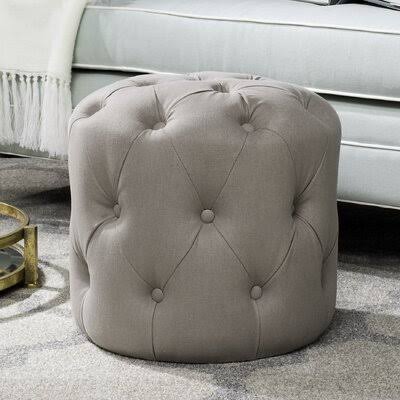 Wiedman 16.1x22 Wide Tufted Round Standard Ottoman Fabric: Taupe