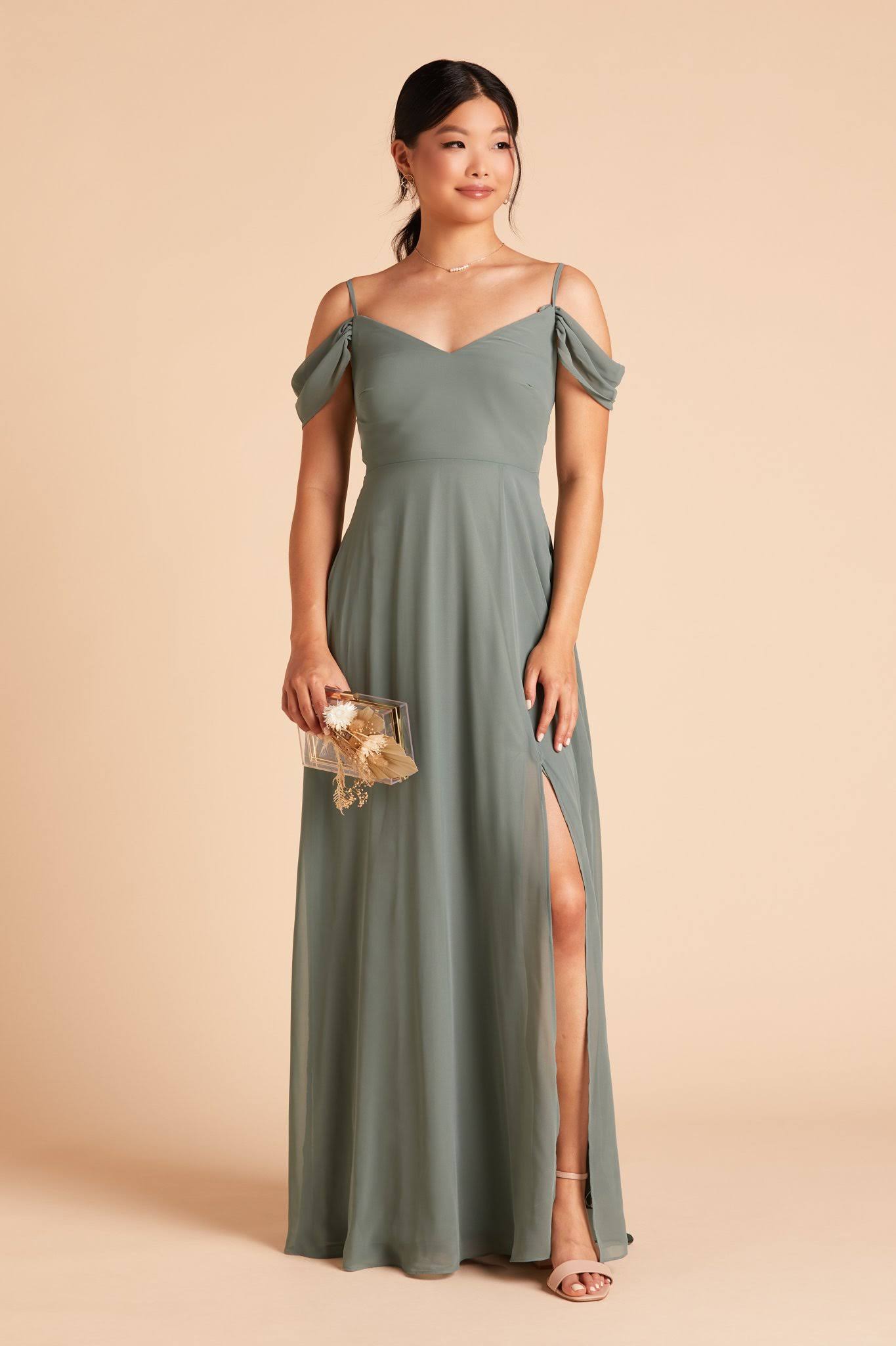 Birdy Grey Devin Convertible Chiffon Bridesmaid Dress in Sea Glass M / Sea Glass / No Slit