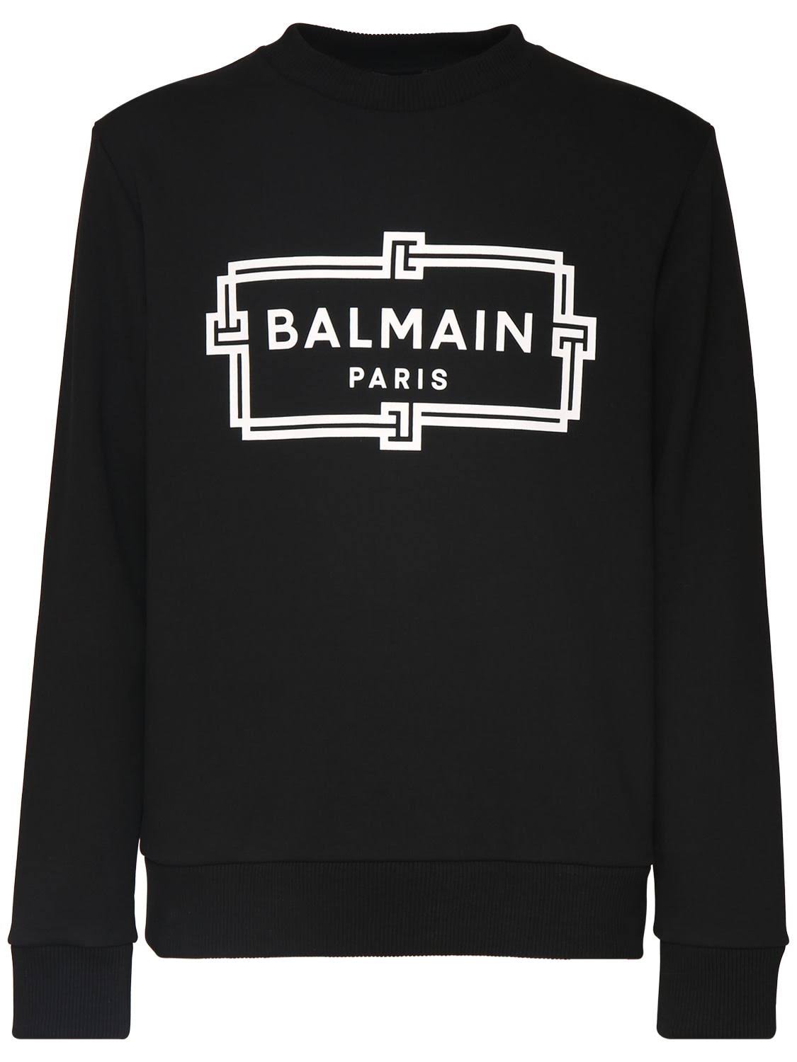 Balmain Logo Print Cotton Jersey Sweatshirt - Black - Sweatshirts