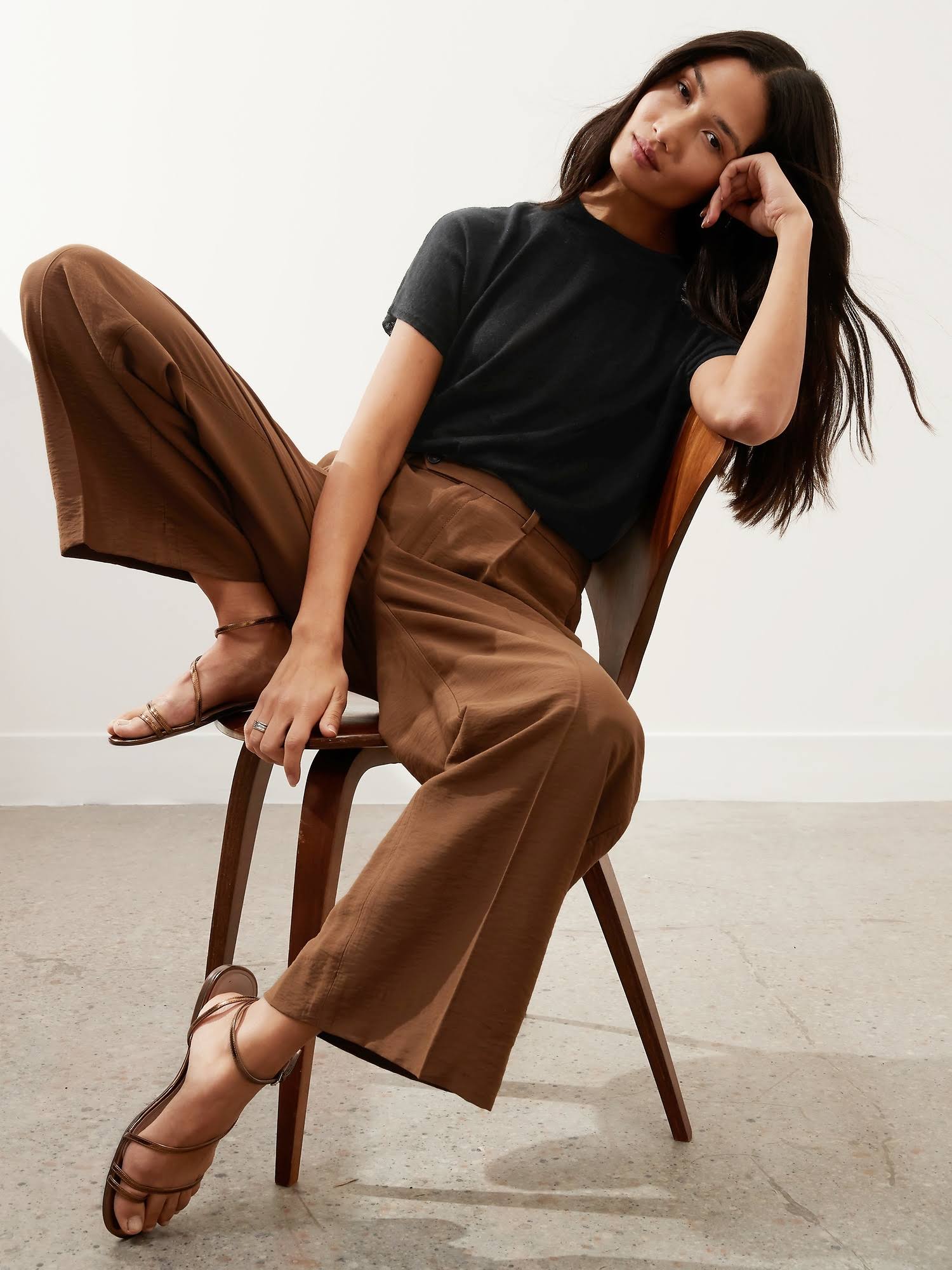 Banana Republic Women's Linen-Blend Short-Sleeve Sweater Black Size M