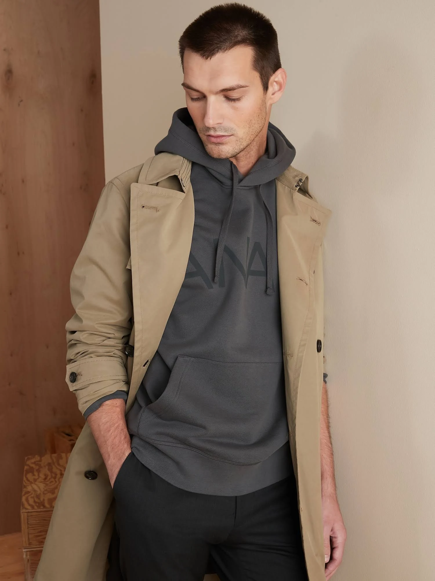 Banana Republic Men's Organic French Terry Hoodie Charcoal Gray Size Xs