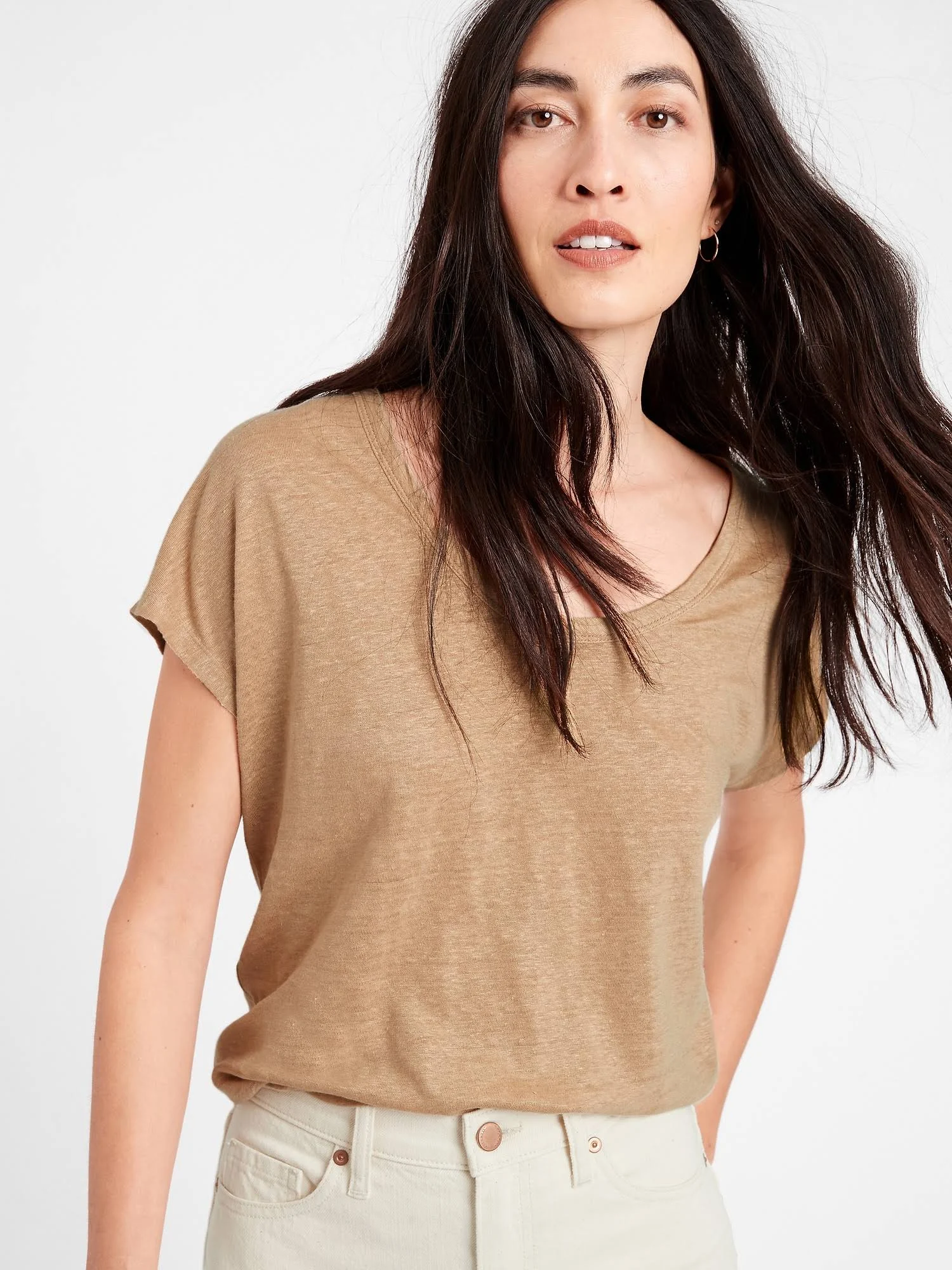 Banana Republic Women's Linen Scoop-Neck T-Shirt Cool Beige Size Xs
