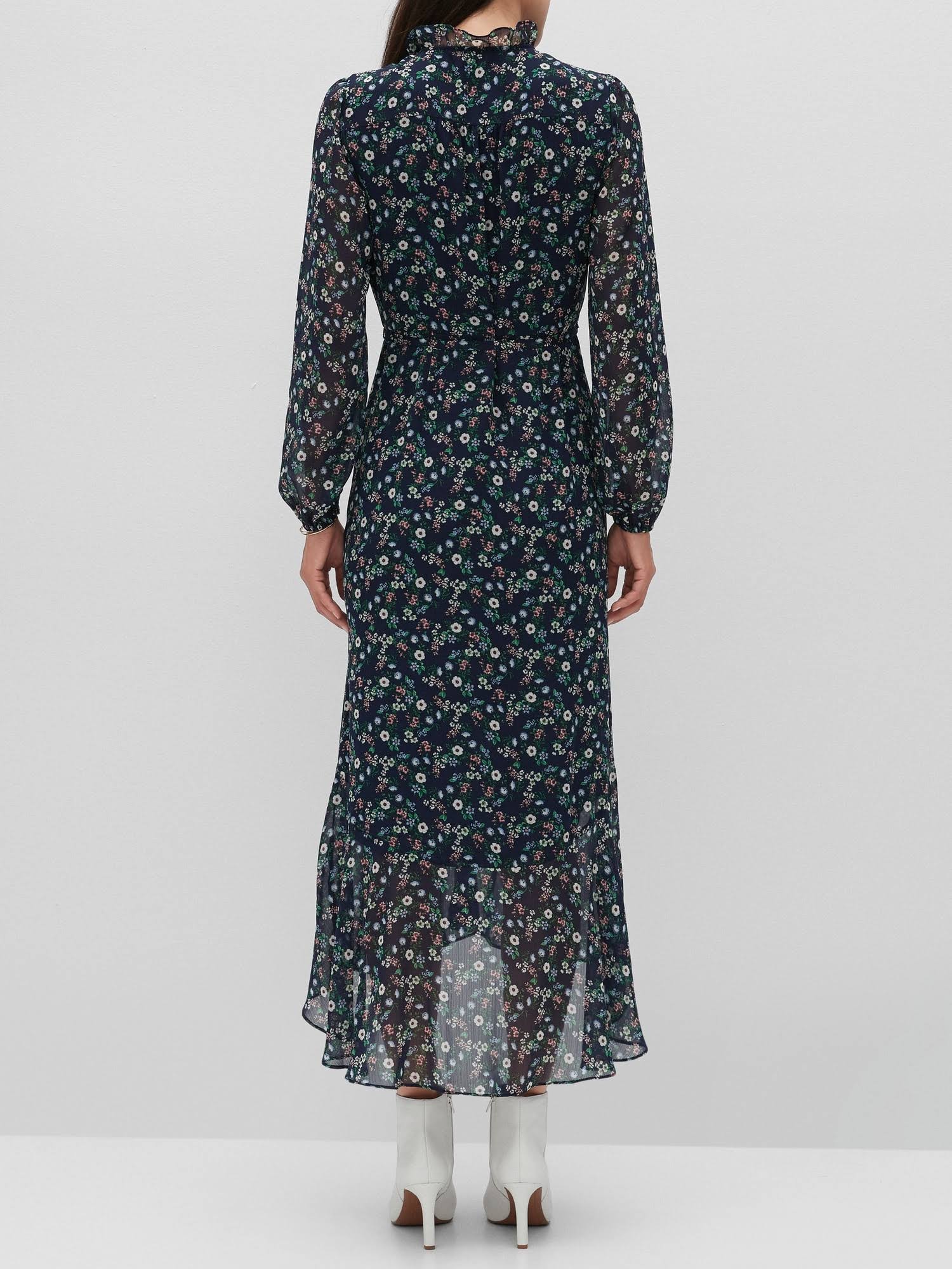 Banana Republic Factory Women's Midi Shirt Dress Navy Floral Print Big and Tall Size 12