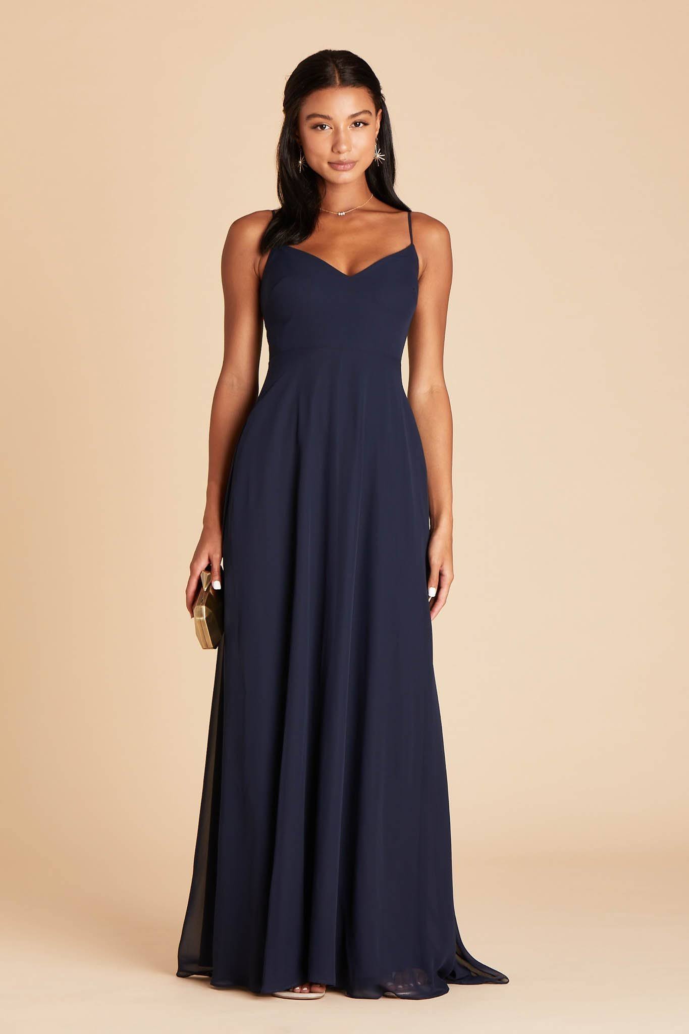 Devin Convertible Chiffon Bridesmaid Dress in Navy Xs / Navy / No Slit