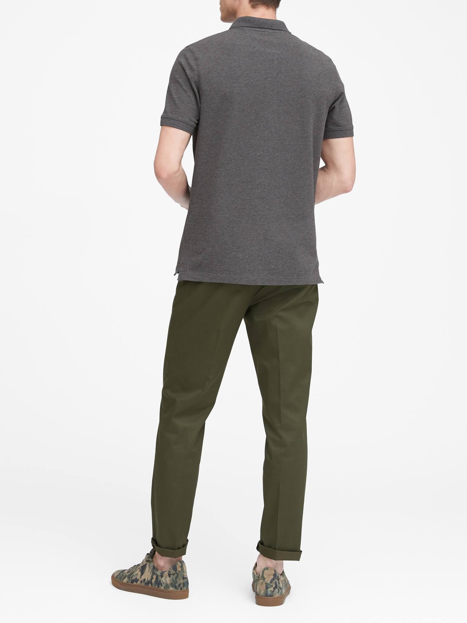 Banana Republic Men's Signature Pique Polo Shirt Dark Charcoal Heather Tall Size L