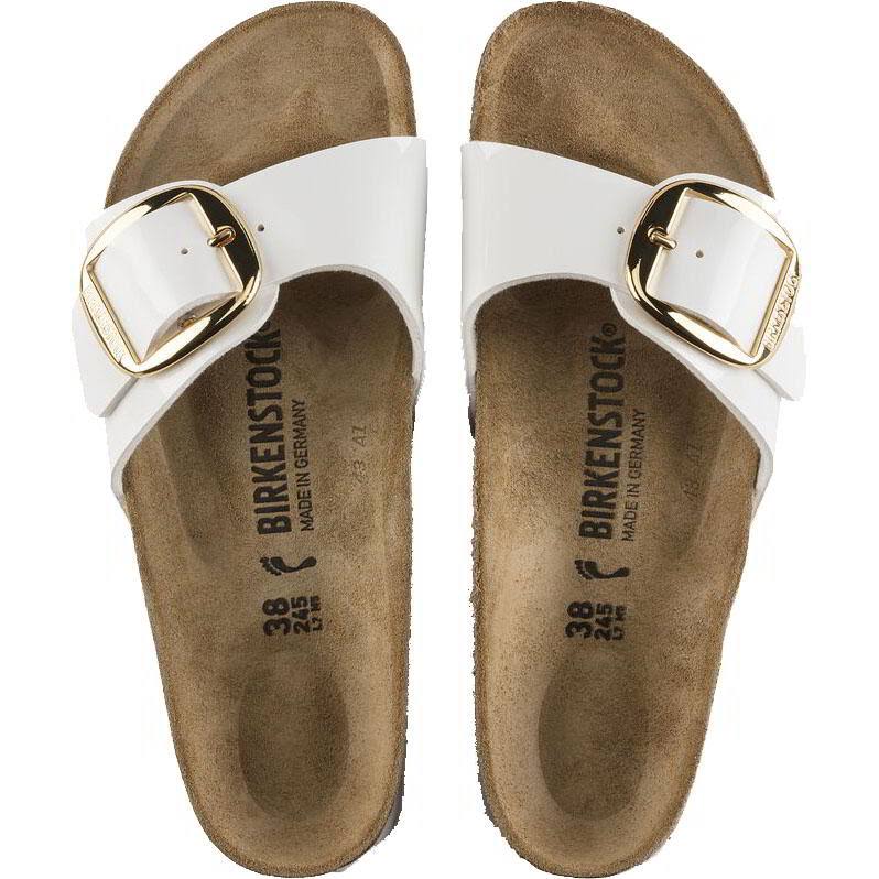 Birkenstock Patent Madrid Big Buckle Signle Strap Sandals - White