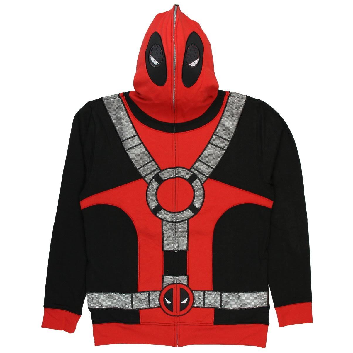 Deadpool Zip Up Full Mask Hoodie Red