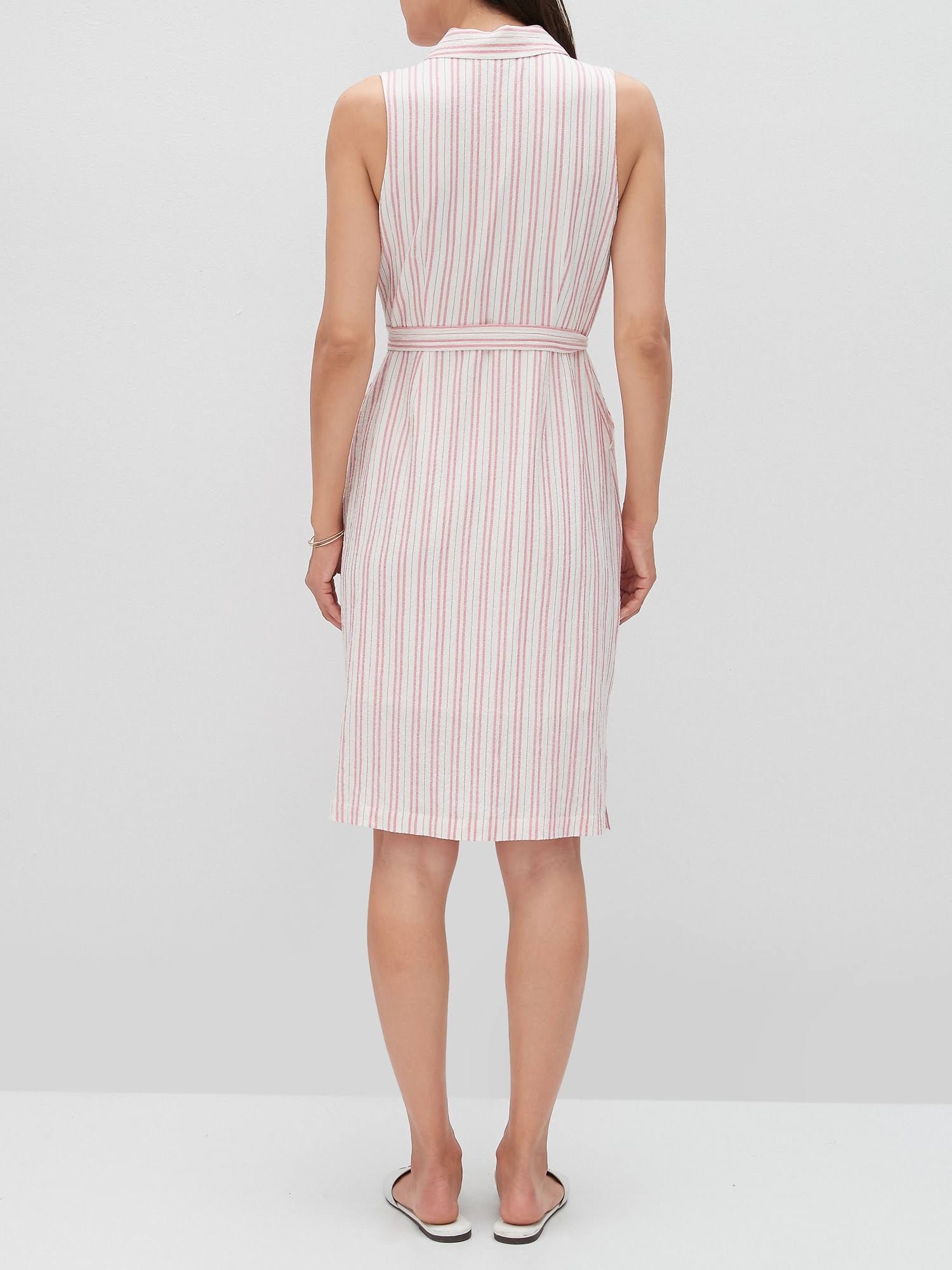 Banana Republic Factory Women's Crinkle Striped Shirt Dress Pink Stripes Big and Tall Size 6