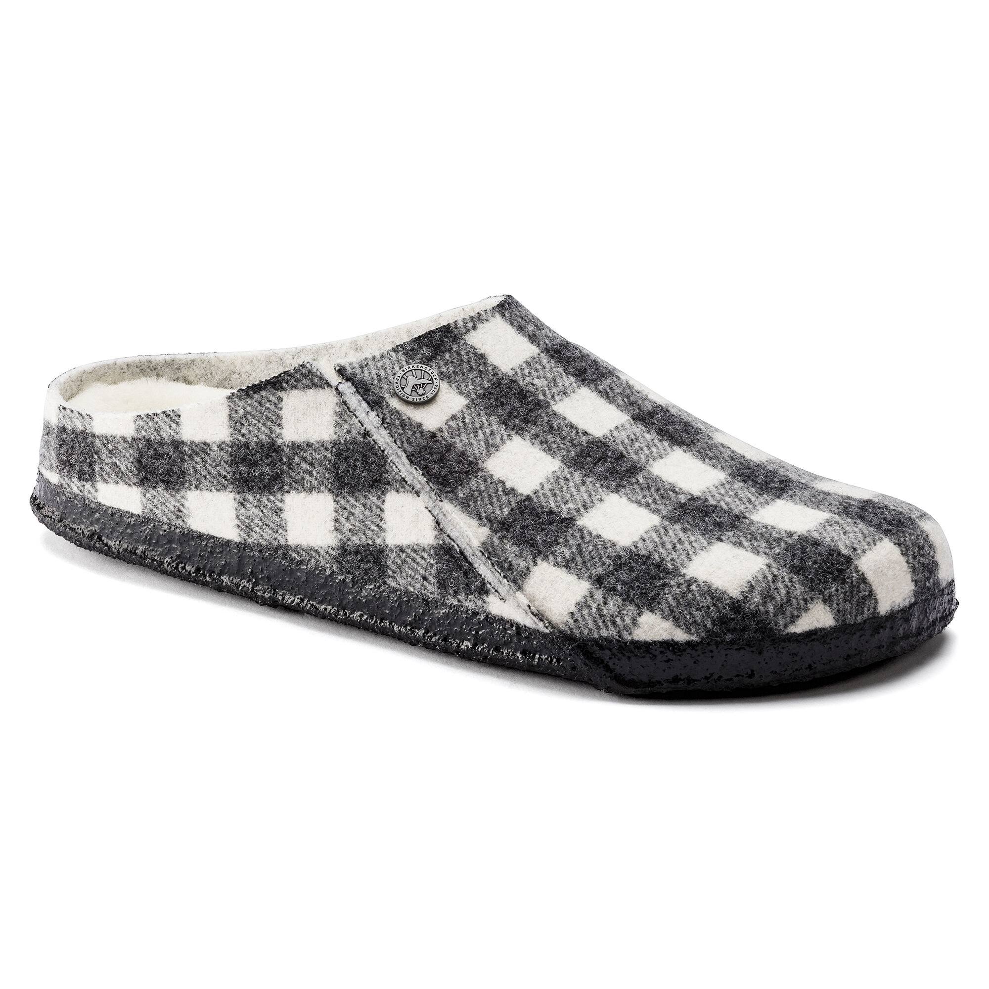Birkenstock Zermatt Wool Felt Plaid White Shearling Clogs