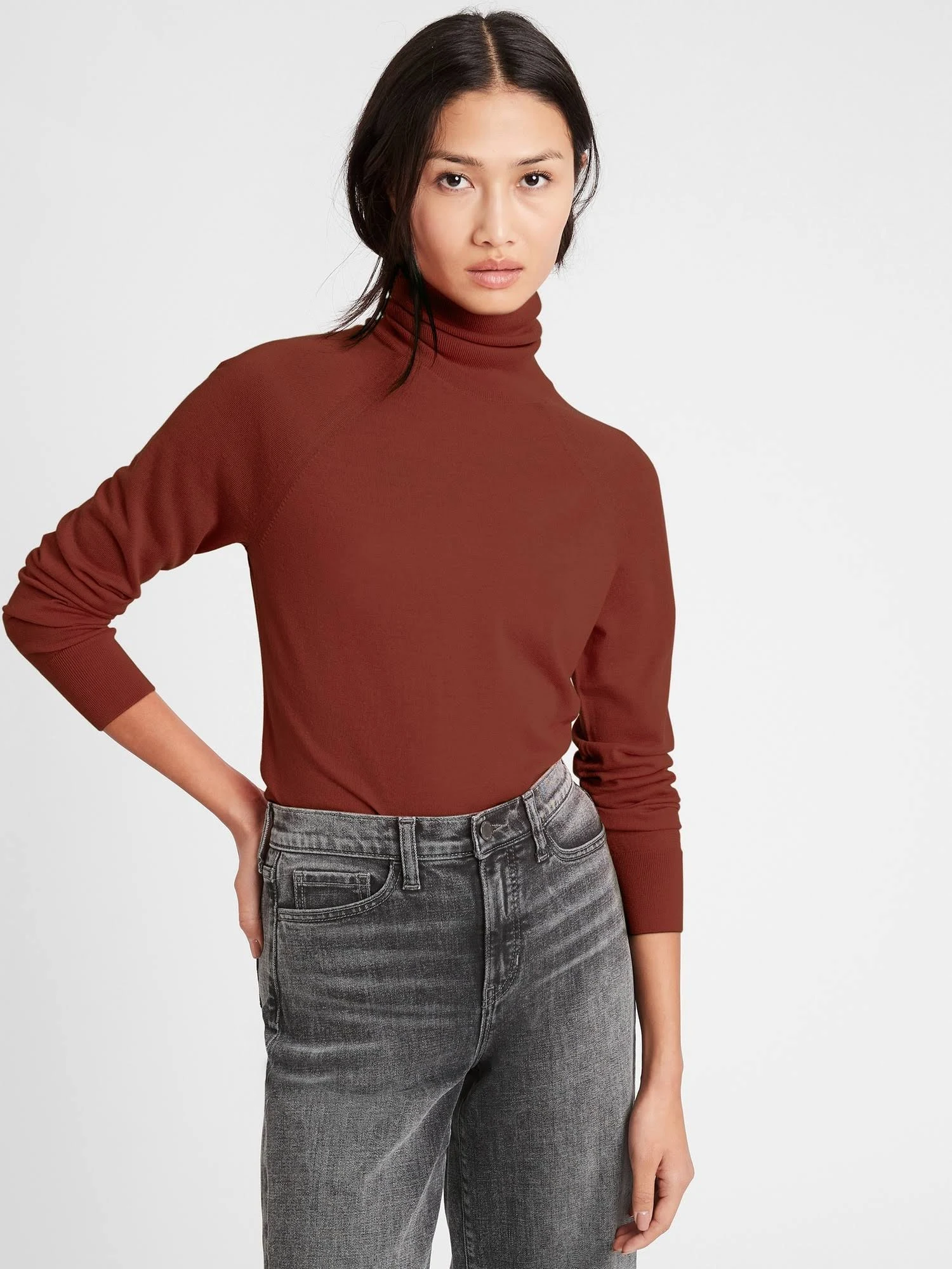 Banana Republic Women's Merino Turtleneck Sweater in Responsible Wool Rust Brown Size Xxs