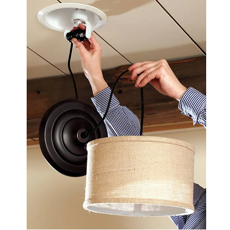 Can Light Adapter - Drum Shade Pendant White Linen 18 inch - Ballard Designs