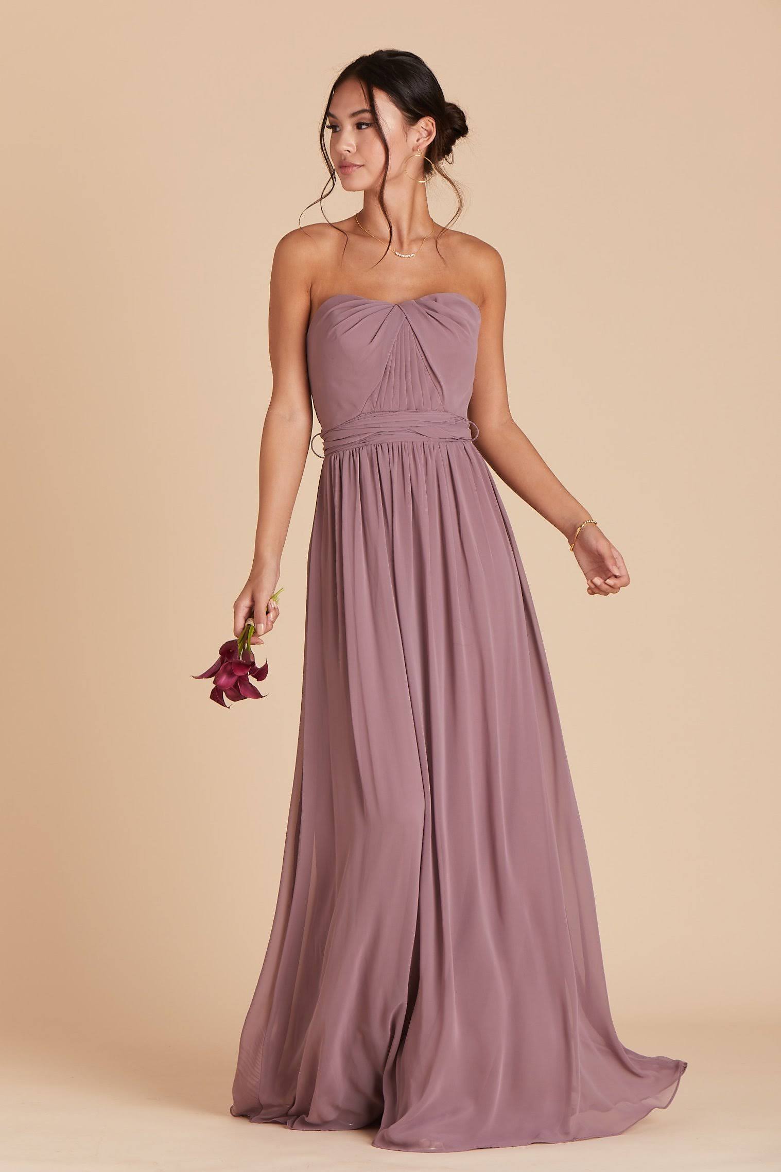 Birdy Grey Grace Convertible Chiffon Bridesmaid Dress in Dark Mauve Xs / Dark Mauve / No Slit