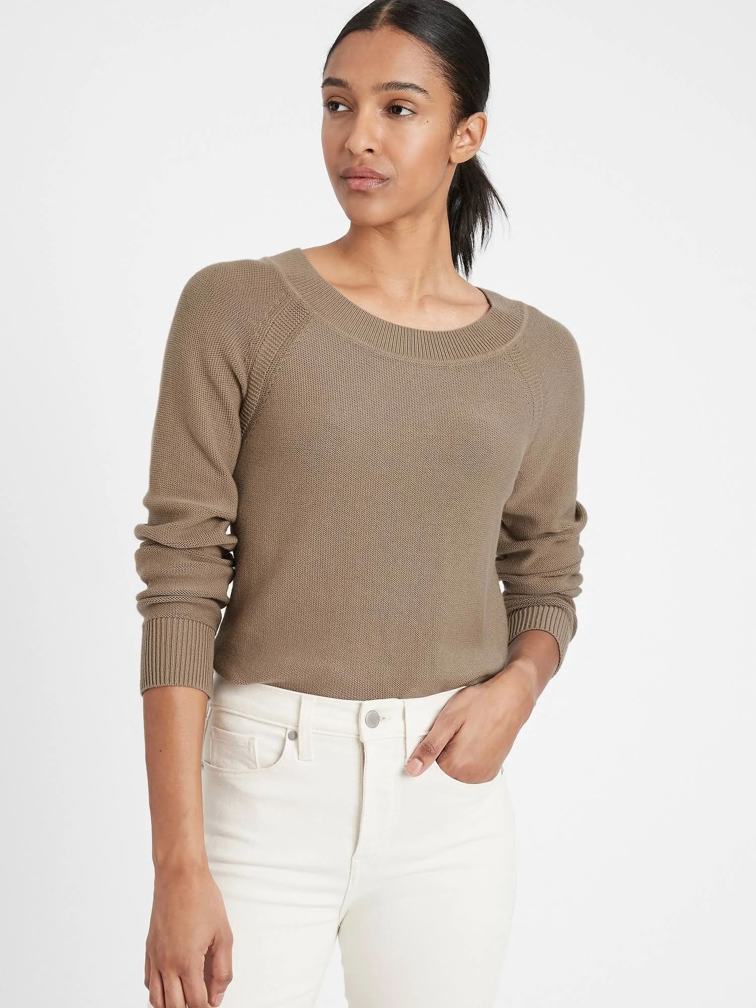 Banana Republic Women's Organic Cotton Scoop-Neck Sweater Fresh Taupe Size Xs
