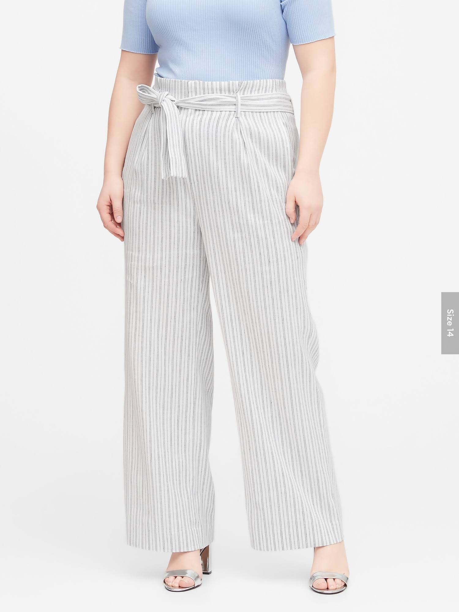 Banana Republic Women's High-Rise Wide-Leg Linen-Cotton Pant Navy & White Stripe Size 0 Short