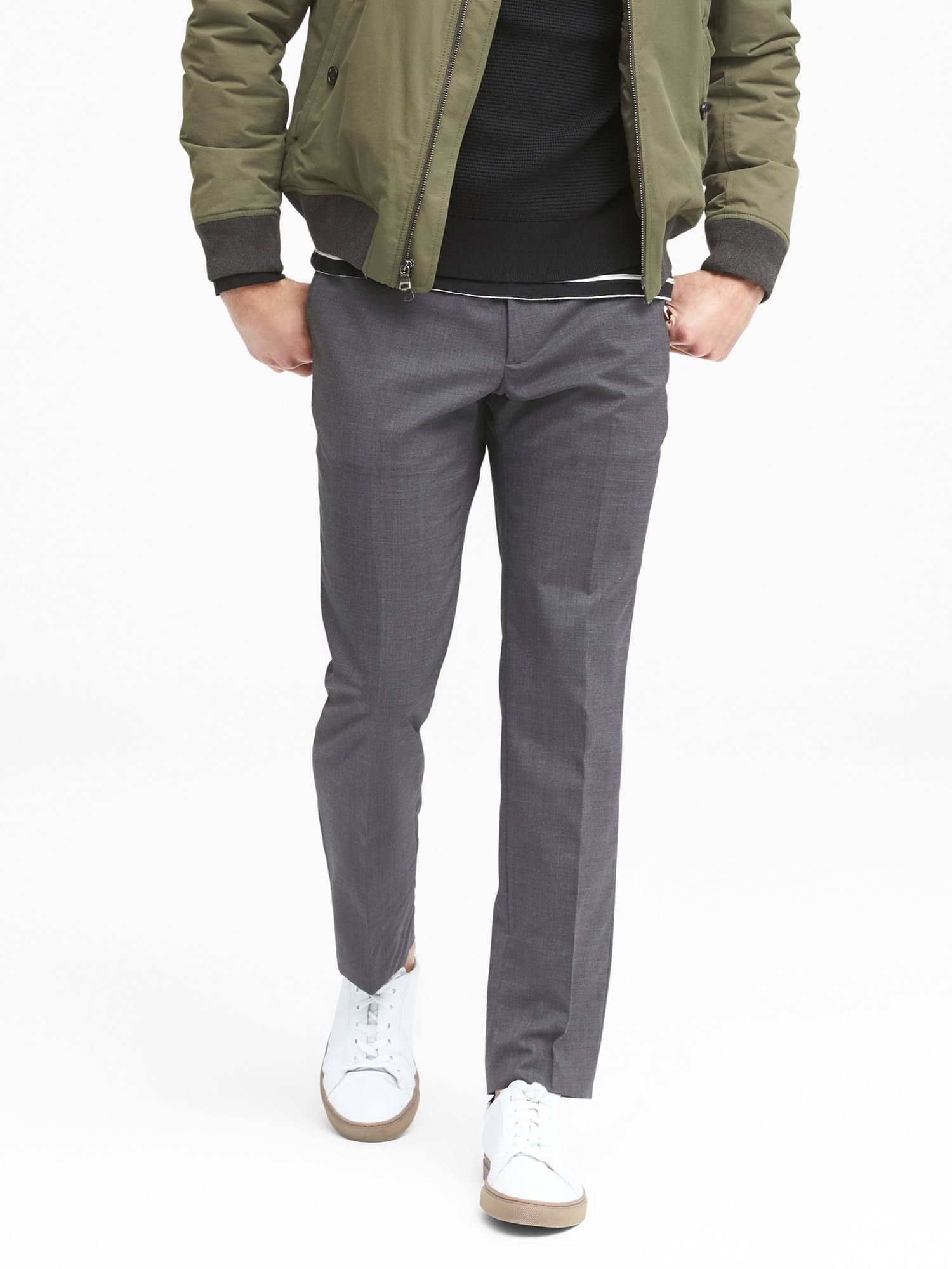 Banana Republic Men's Slim Performance Stretch Wool Dress Pant Charcoal Big and Tall Size 34W 36L