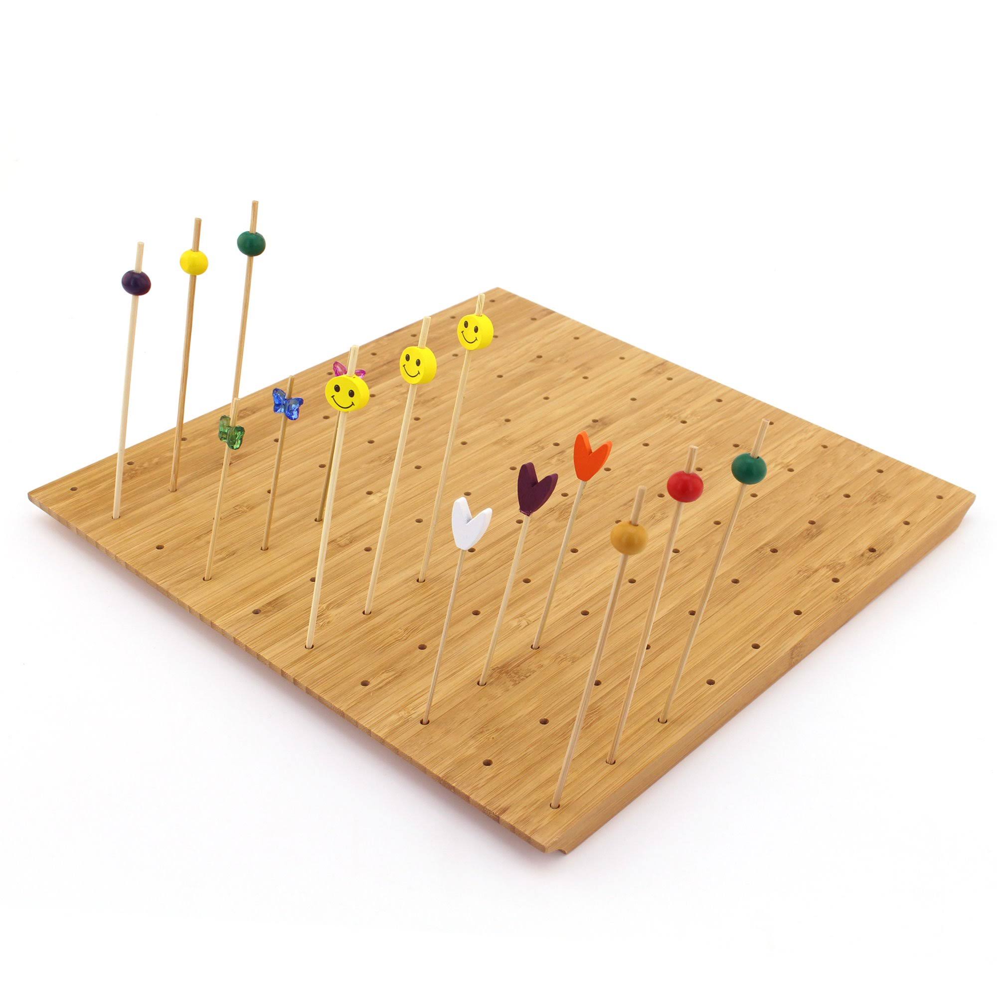 BambooMN 12 inchx11.8 inch Bamboo Skewer Holder Food Display Stand w/ 100 Holes, Perfect for Catered Events, Restaurants, Cockta