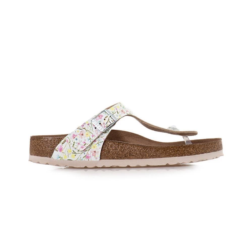 Birkenstock Gizeh Birko-Flor Watercolor Flower White Thong Sandals