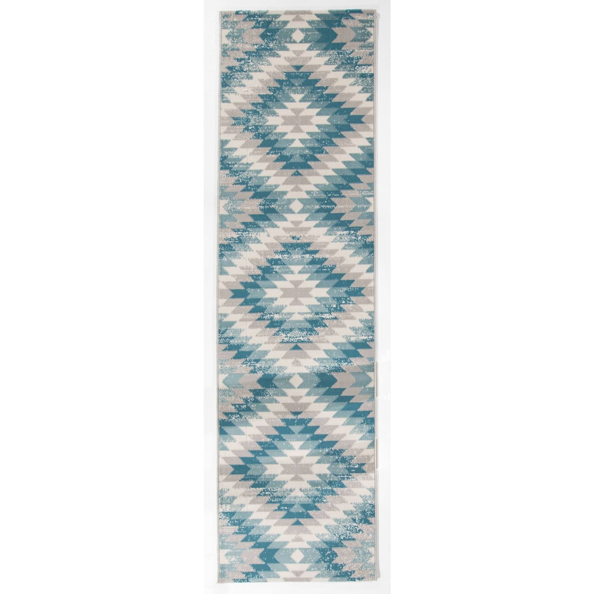 Josefa Diamond Indoor/Outdoor Area Rug - 5&3x22 x 7& - Teal