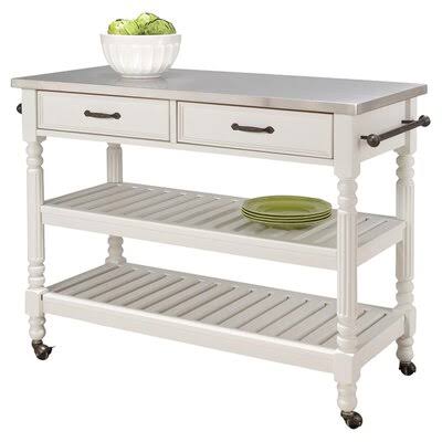 Acushnet Kitchen Cart Stainless Steel Top Base Finish Off-White