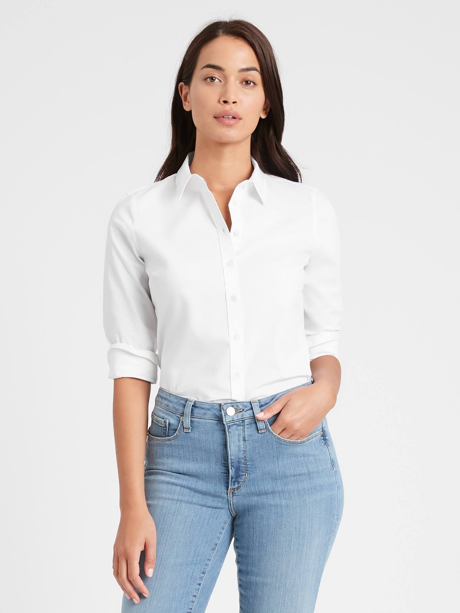 Banana Republic Women's Riley Tailored-Fit Shirt Pure White Tall Size 6