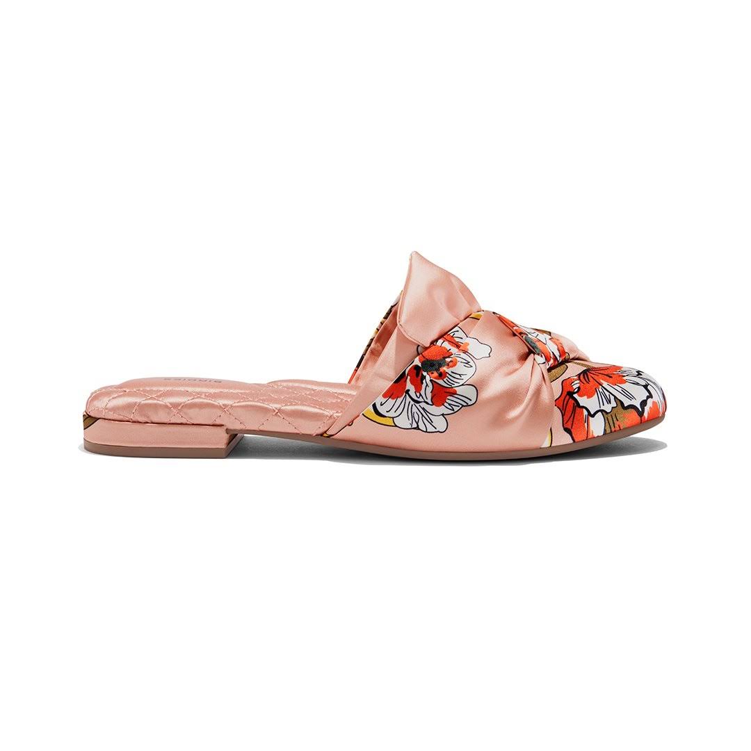Birdies The Songbird - Peach Floral Mules, Size 6.5, Satin