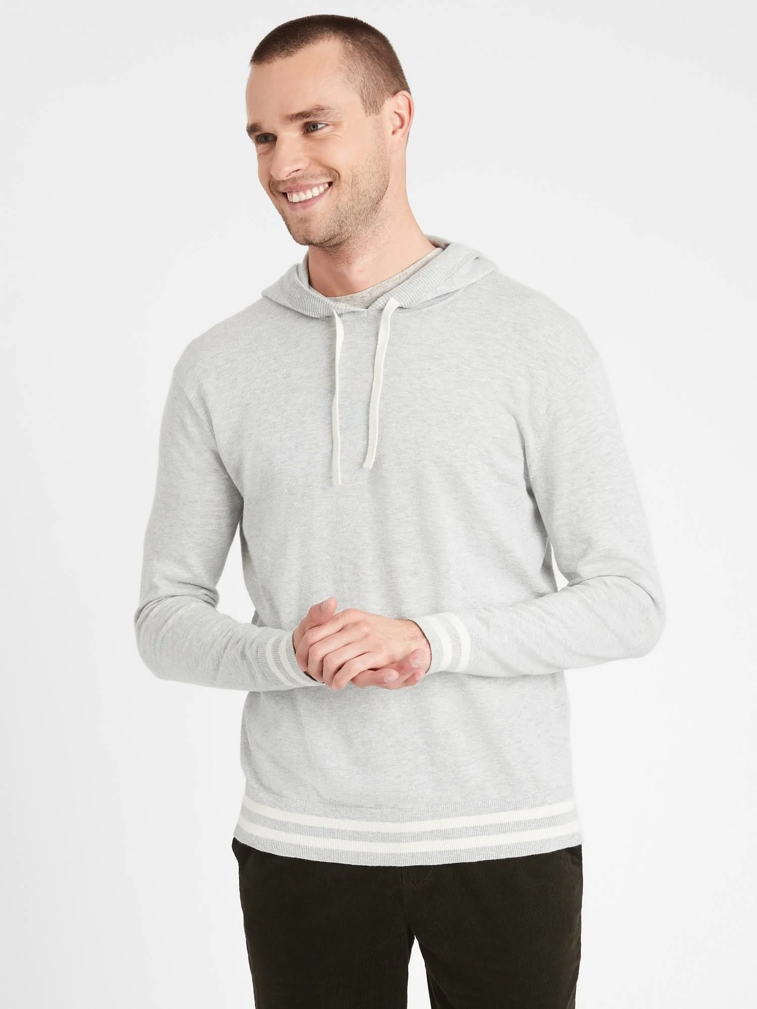 Banana Republic Men's Organic Cotton Sweater Hoodie Light Gray Size Xs