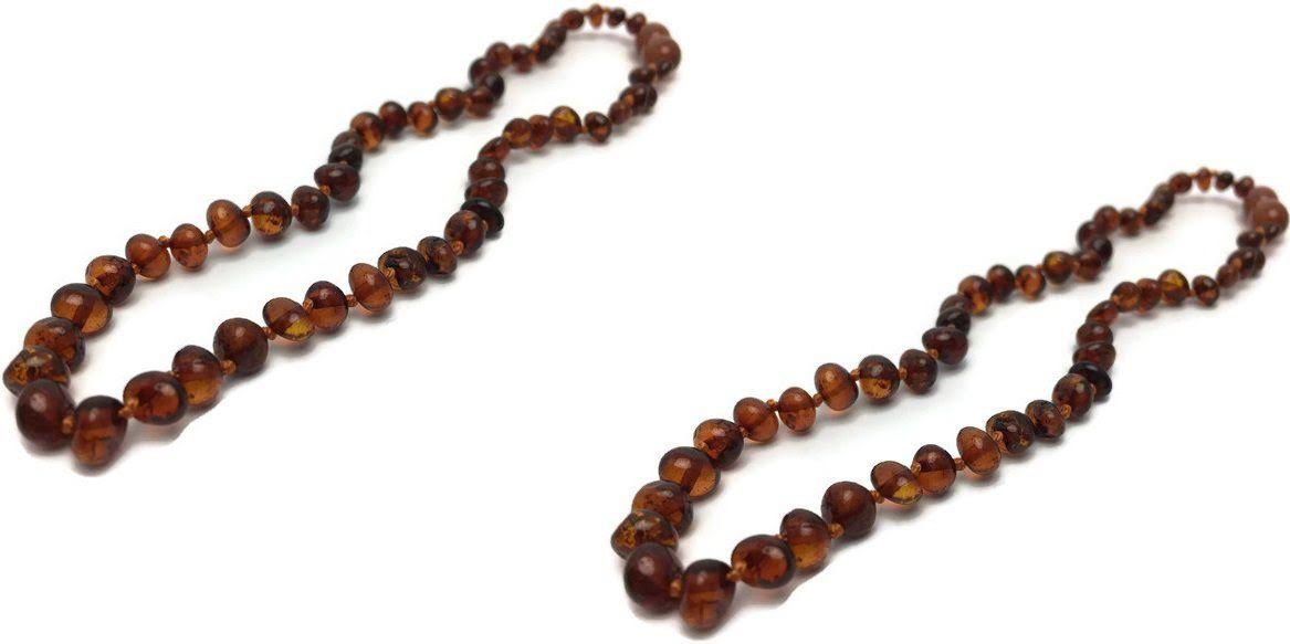 Two 11 in Amber Teething Necklace Raw Polish Basic Infant Screw Pop Clasp - Two 11 Polished Cherry