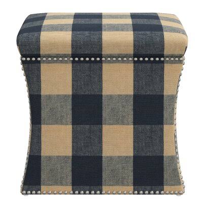 Birch Lane Joao 19'' Wide Rectangle Storage Ottoman Fabric: Claiborne Check Indigo Linen Blend, Nailhead Detail: Pewter