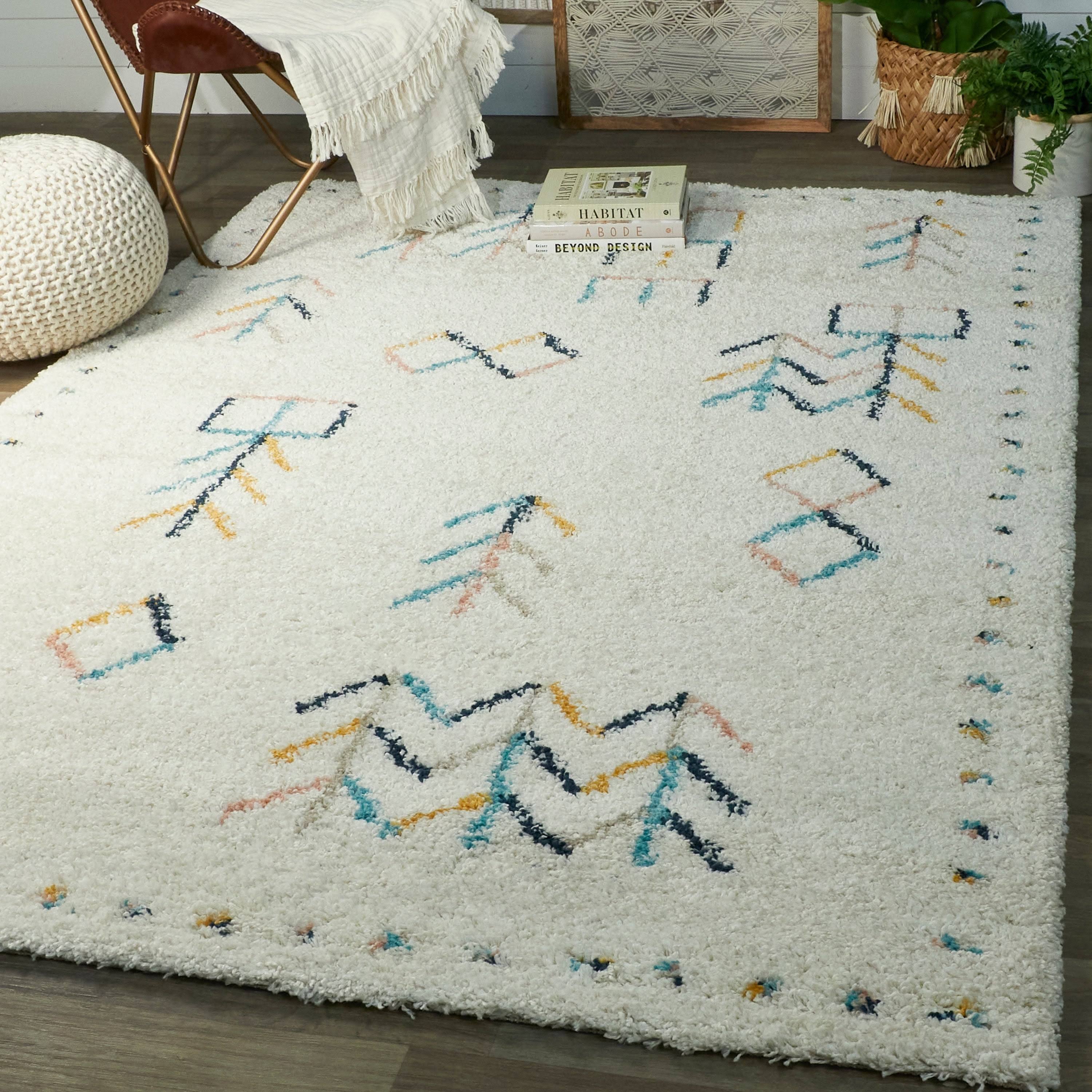 BALTA Sarita Tribal Shag White 5 ft. x 7 ft. Area Rug