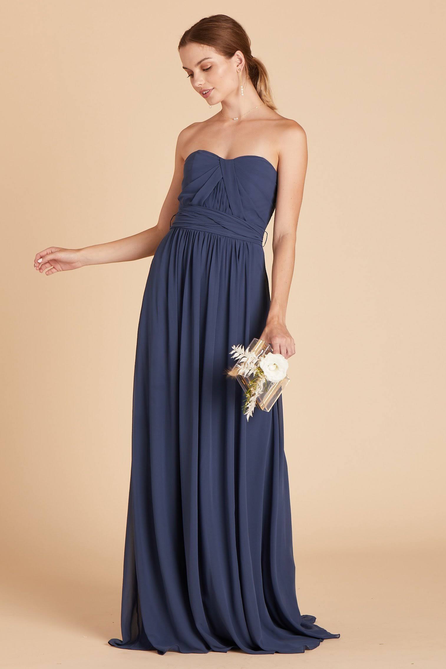 Birdy Grey Grace Convertible Chiffon Bridesmaid Dress in Slate Blue XXL / Slate Blue / No Slit