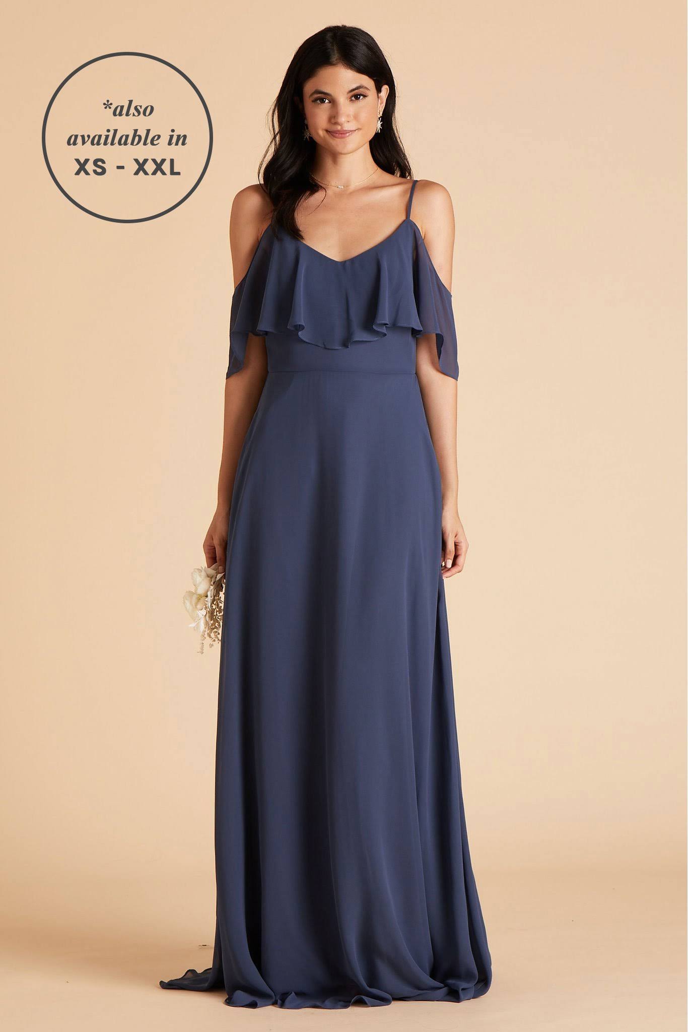 Birdy Grey Jane Plus Size Convertible Chiffon Bridesmaid Dress in Slate Blue 1x / Slate Blue / No Slit