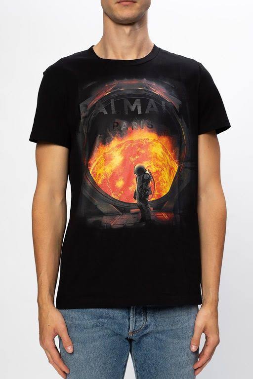 Balmain Black Apocalypse Print T-Shirt Size: S