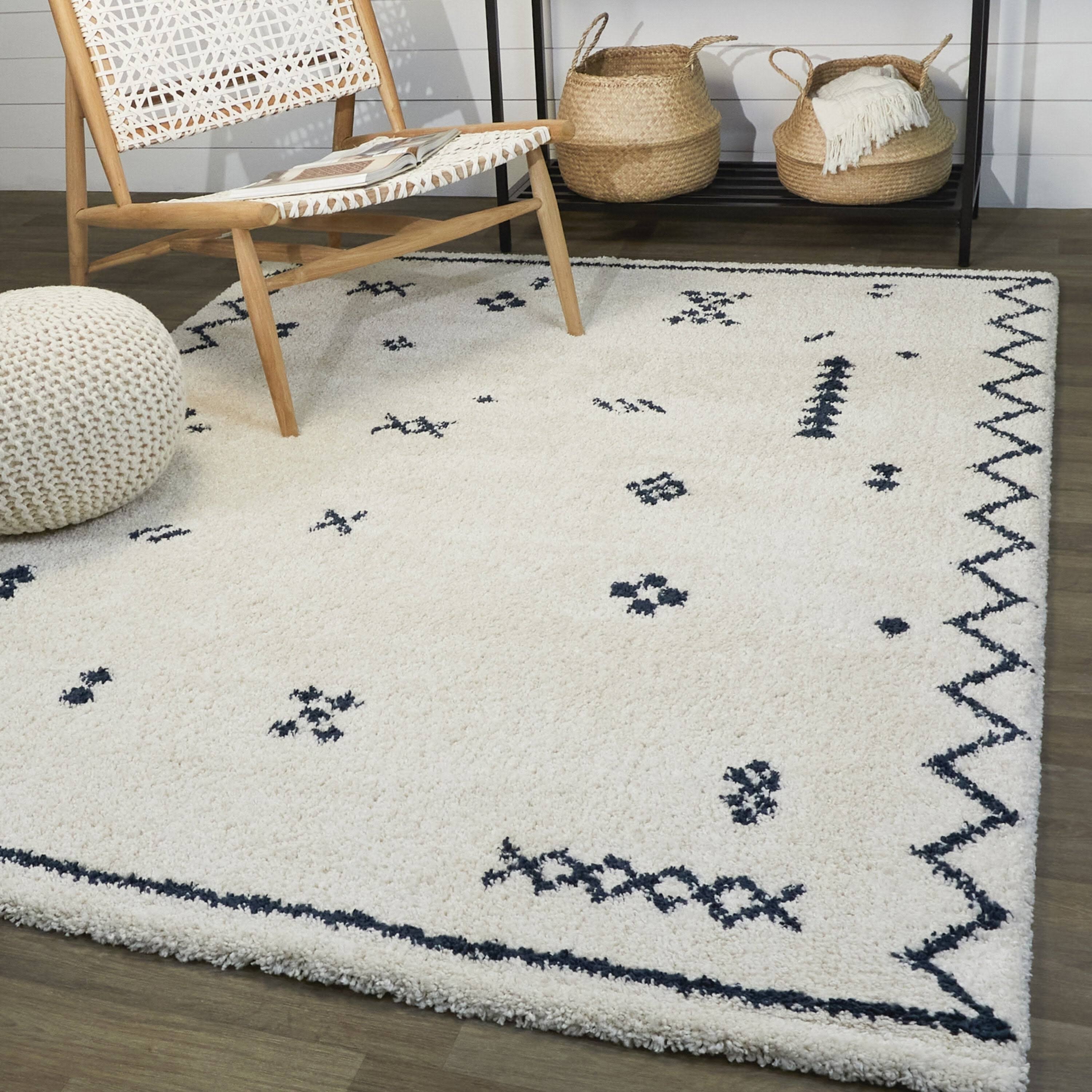 Eila Tribal Shag Area Rug - 7&10x22 x 10& - Cream/Navy