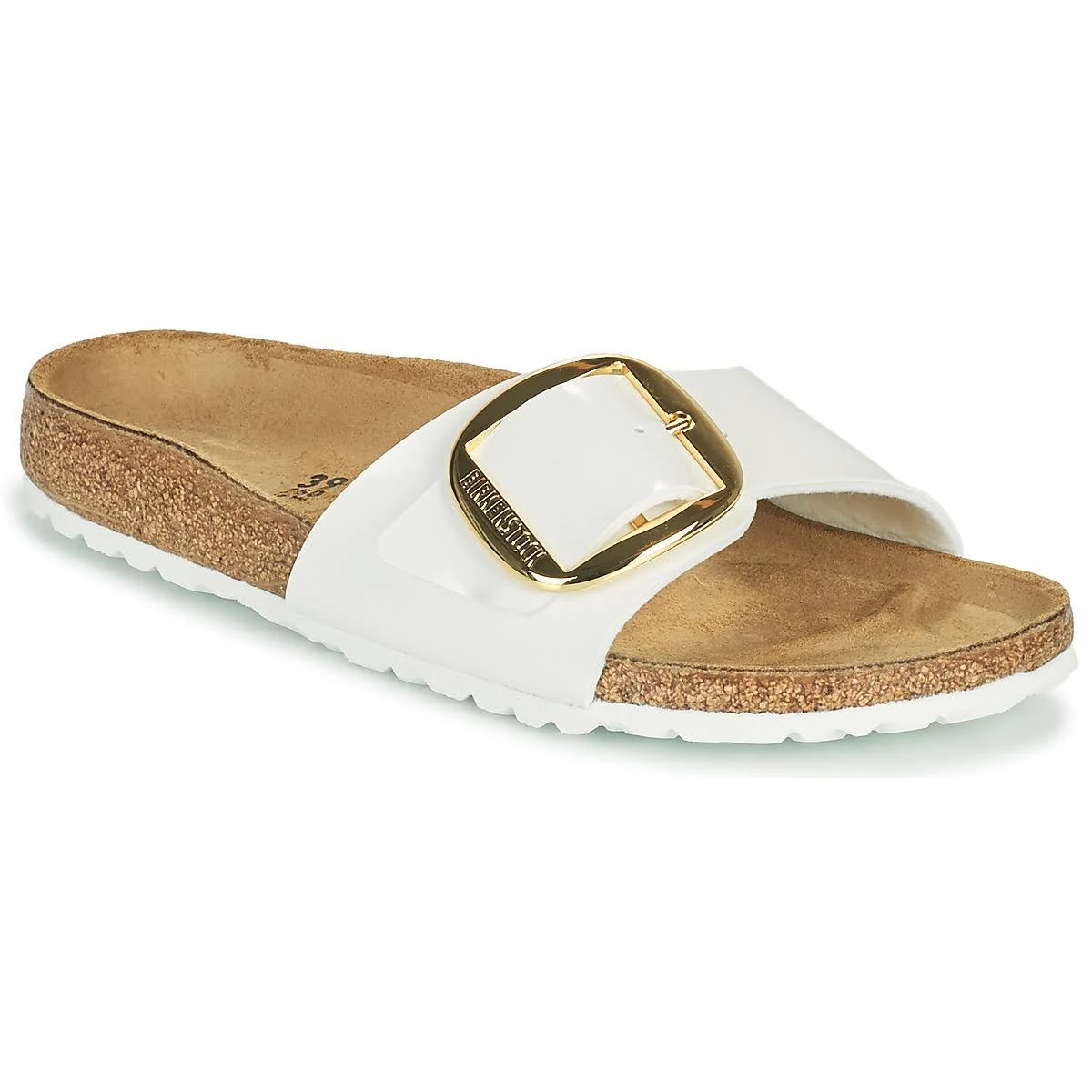 Birkenstock Adult Madrid Big Buckle White Birko-Flor Patent Slides
