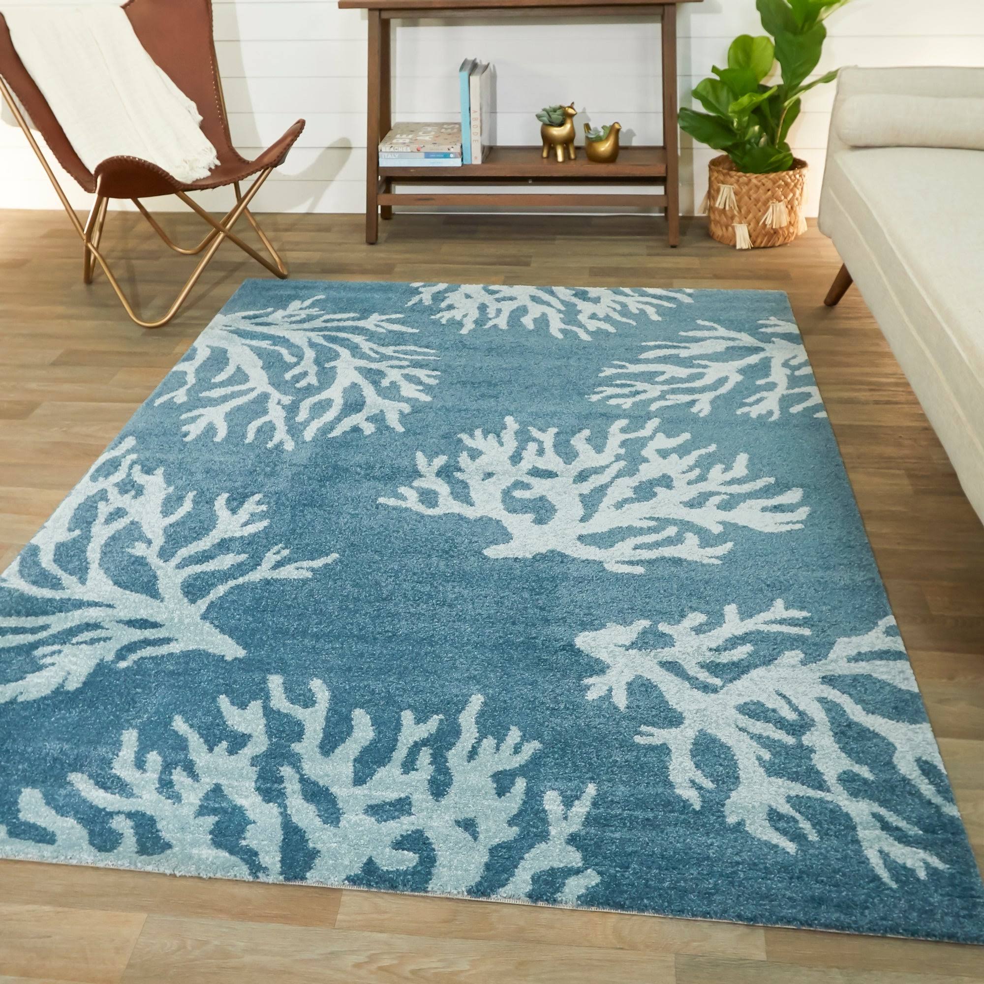 BALTA Caistor Blue 8 ft. x 10 ft. Coastal Coral Print Area Rug