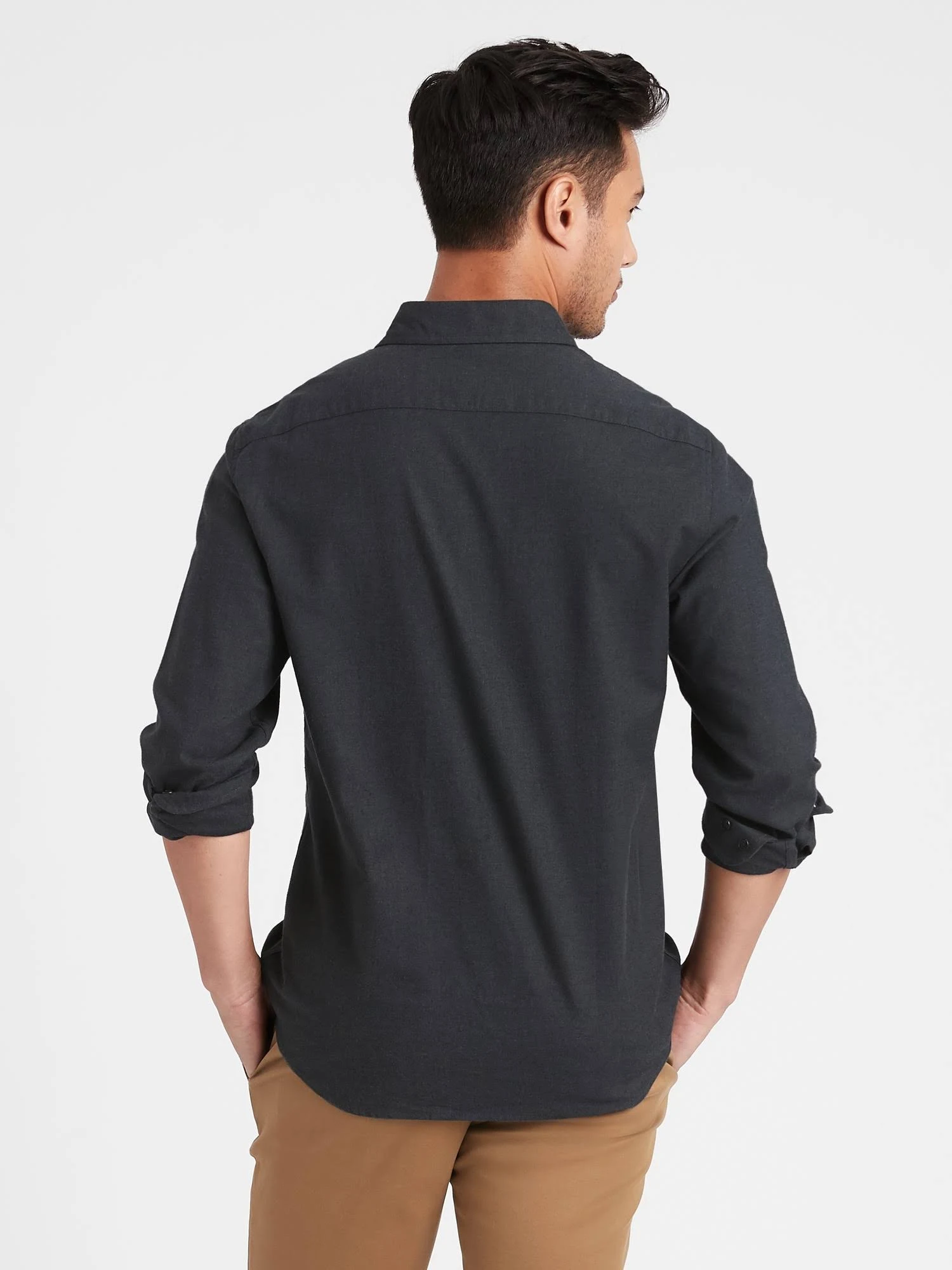 Banana Republic Men's Untucked Slim-Fit Flannel Shirt Charcoal Gray Size XL