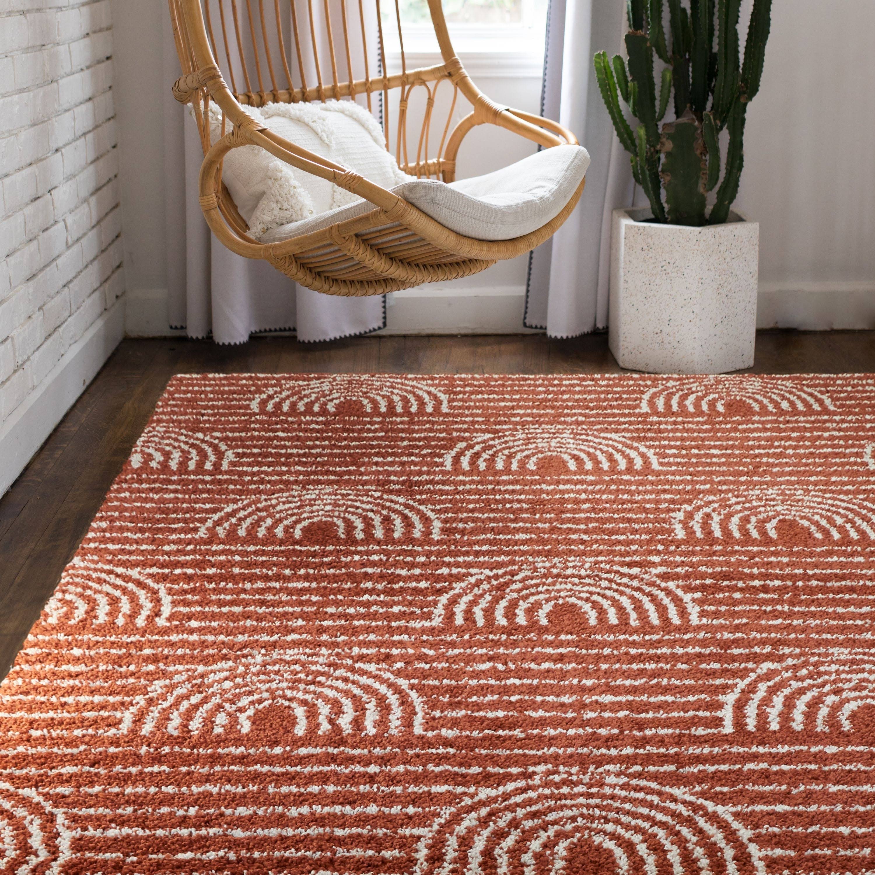 Hailey Kids Rainbow Print Moroccan Shag Boys & Girls Berber Area Rug - 7&10x22 x 10& - Burnt Orange